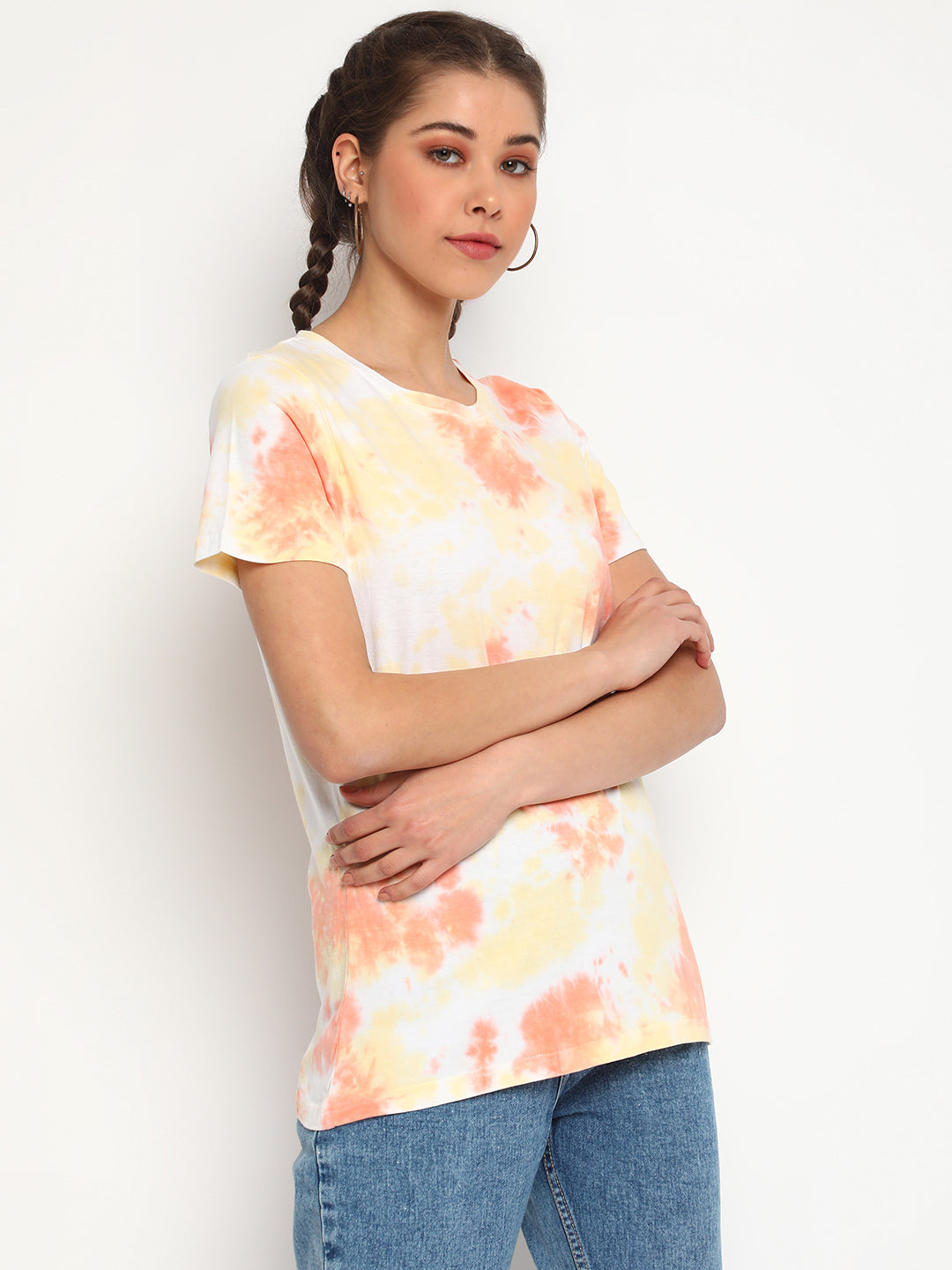 Women Orange Tie-dye T-shirt