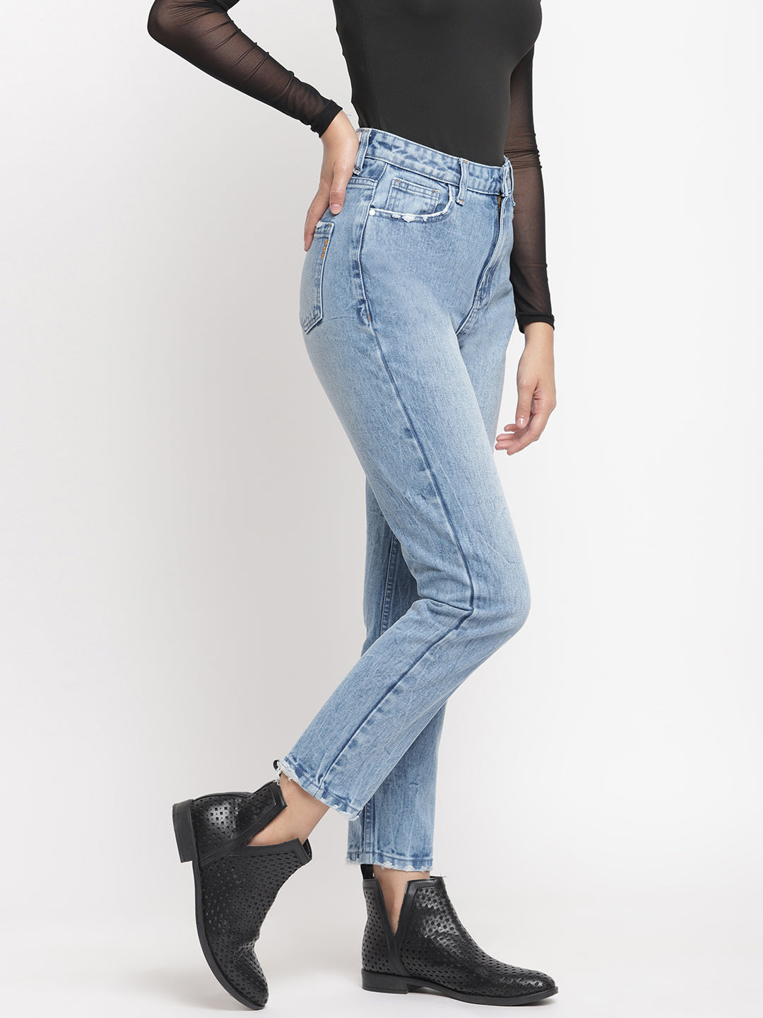 Women Mid Blue Boyfriend Fit Denim Jeans