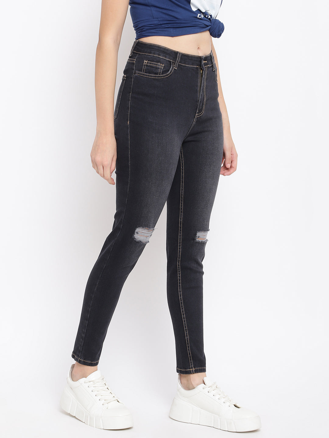 Distressed Black Skinny Fit Jeans