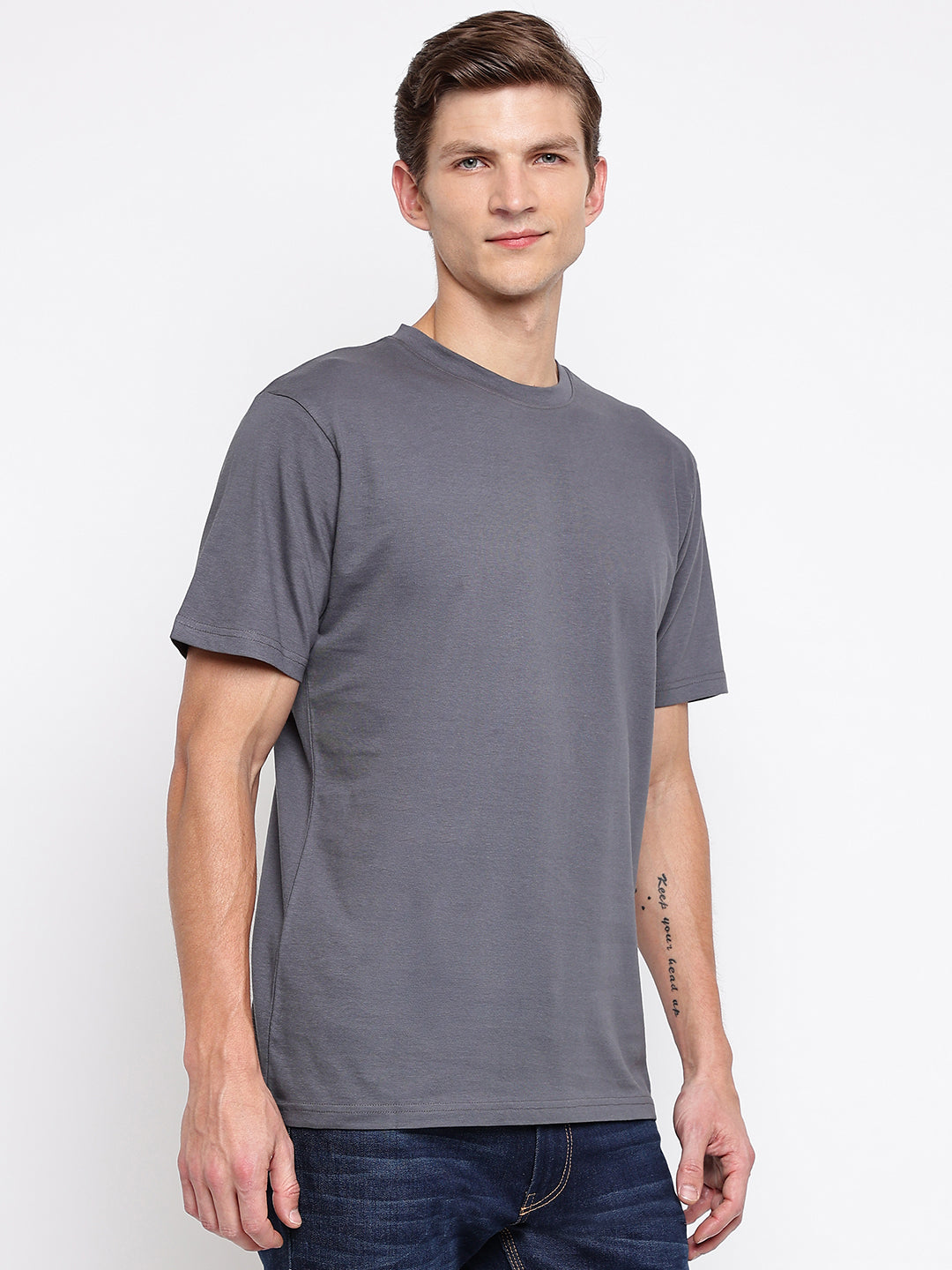 Grey Printed Cotton T-shirt