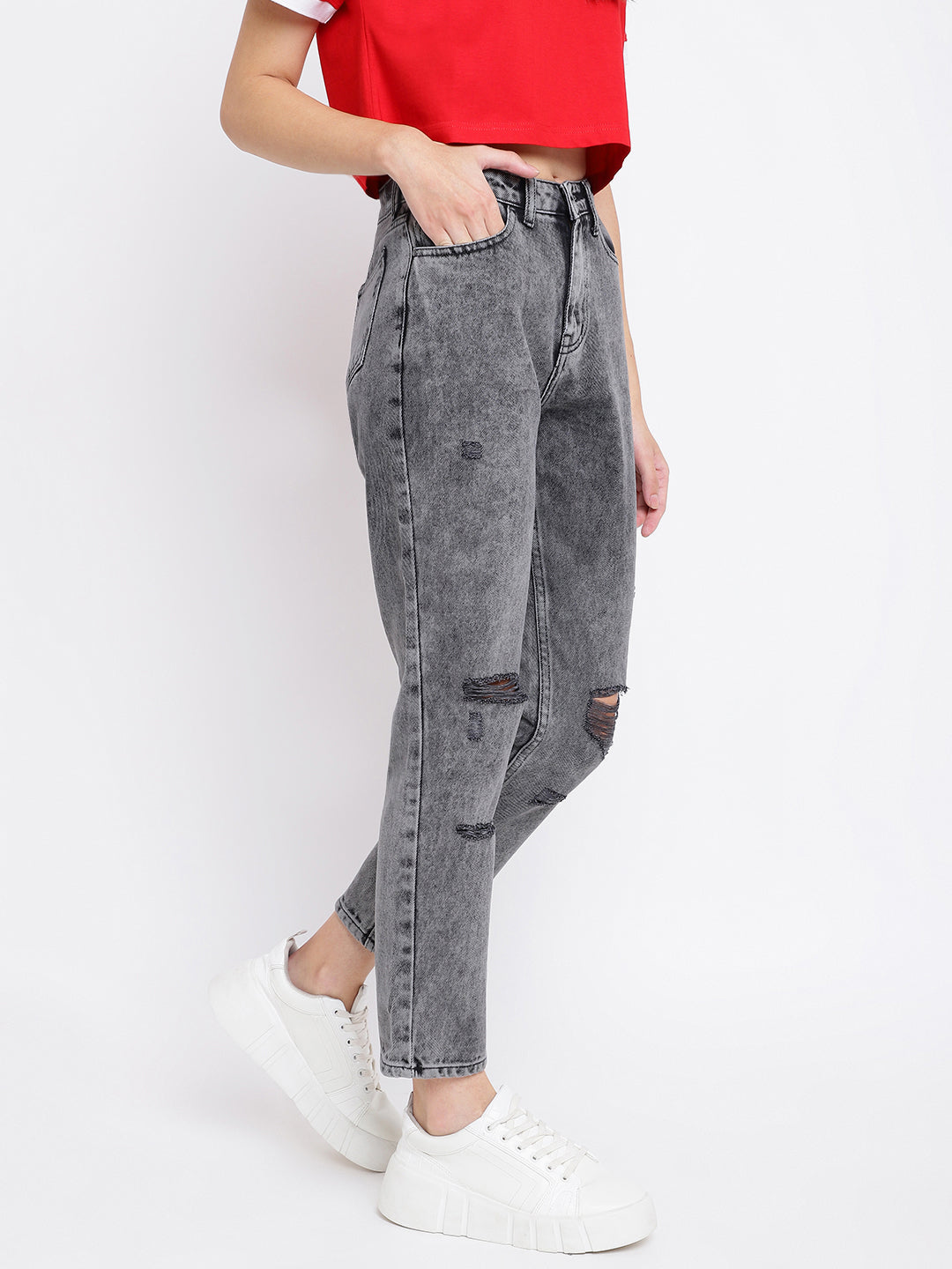 Grey Denim Boyfriend Fit Jeans