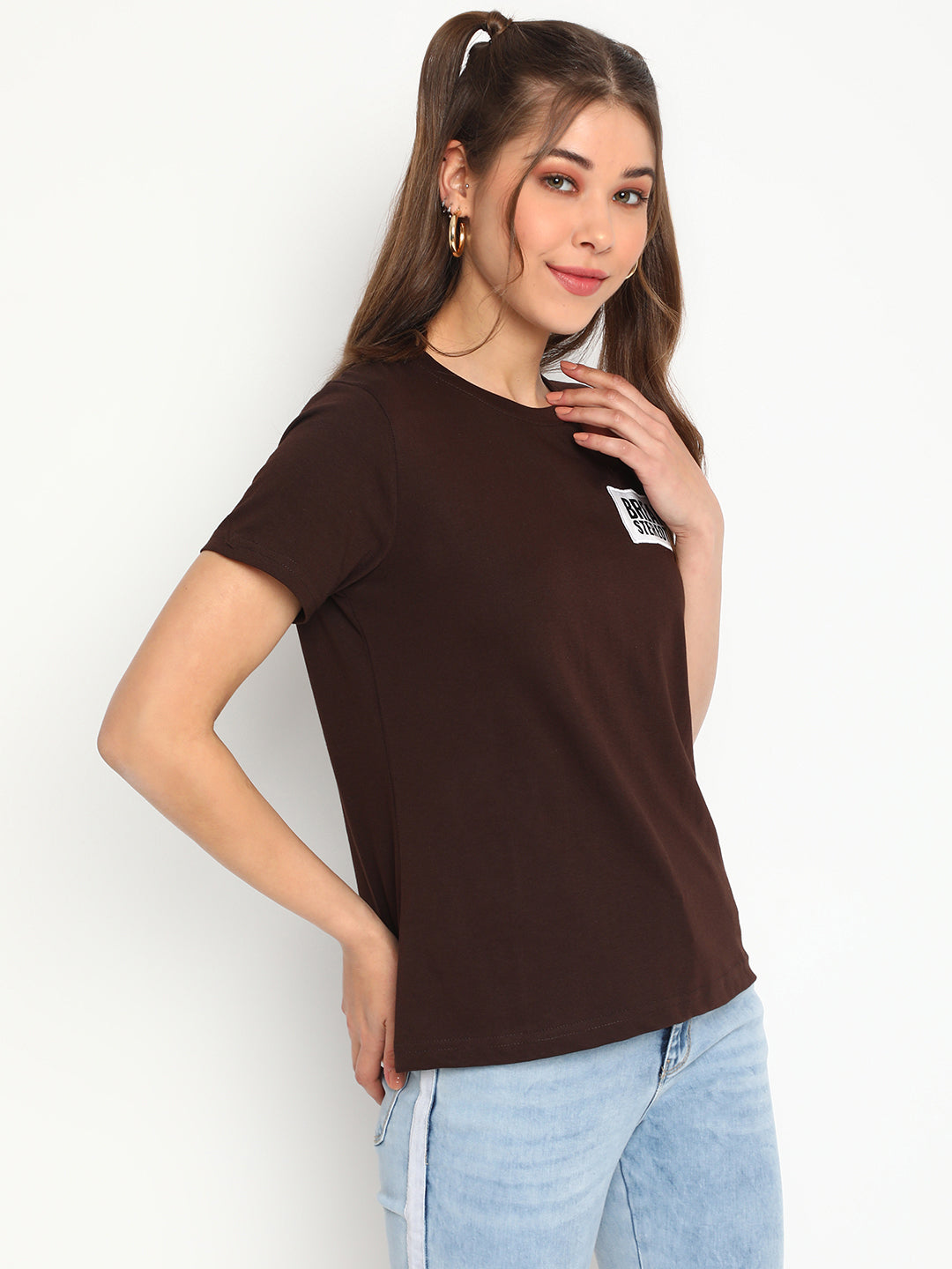 Women Brown Printed T-shirt