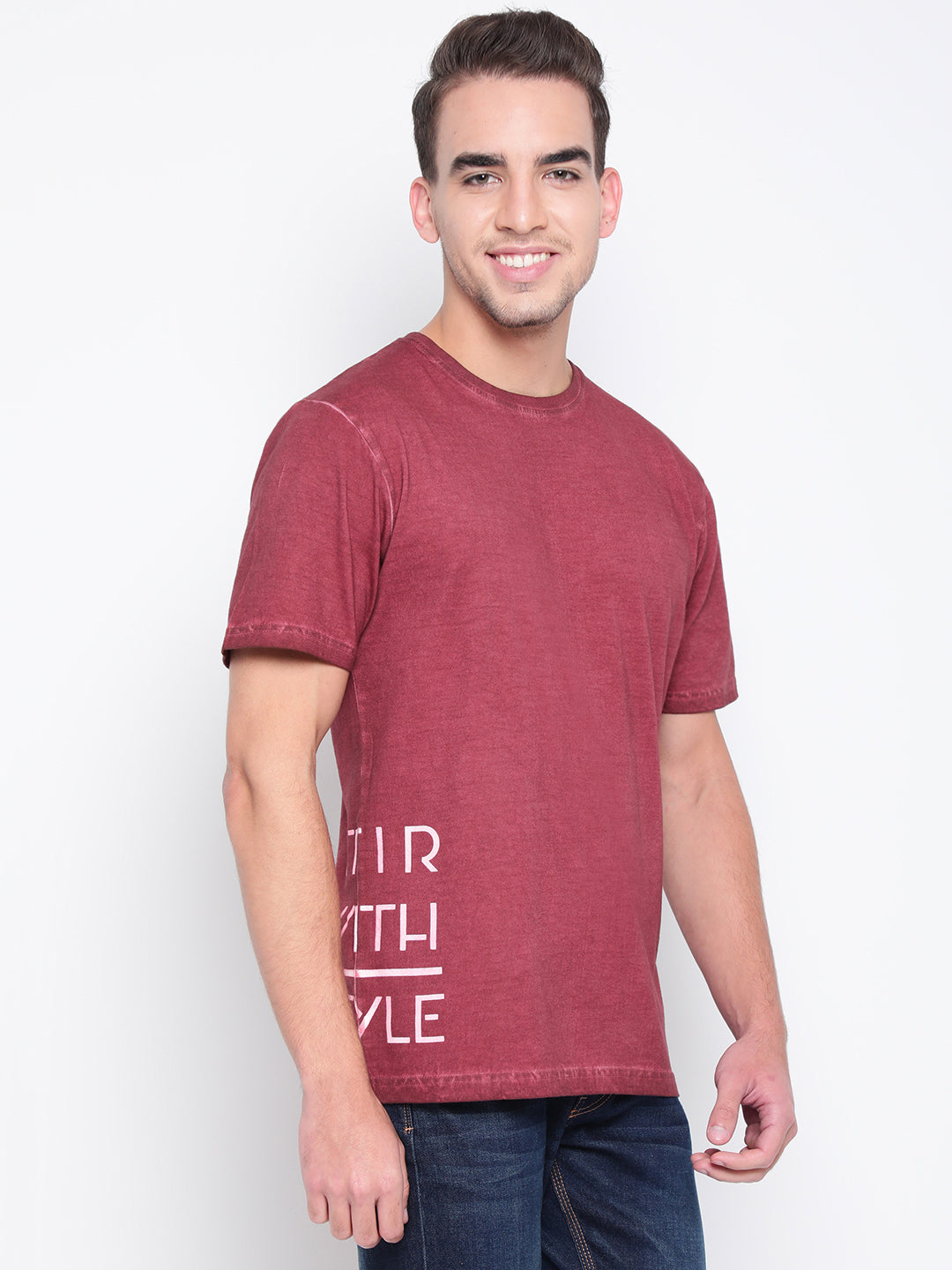 Men Maroon Cotton T-shirt