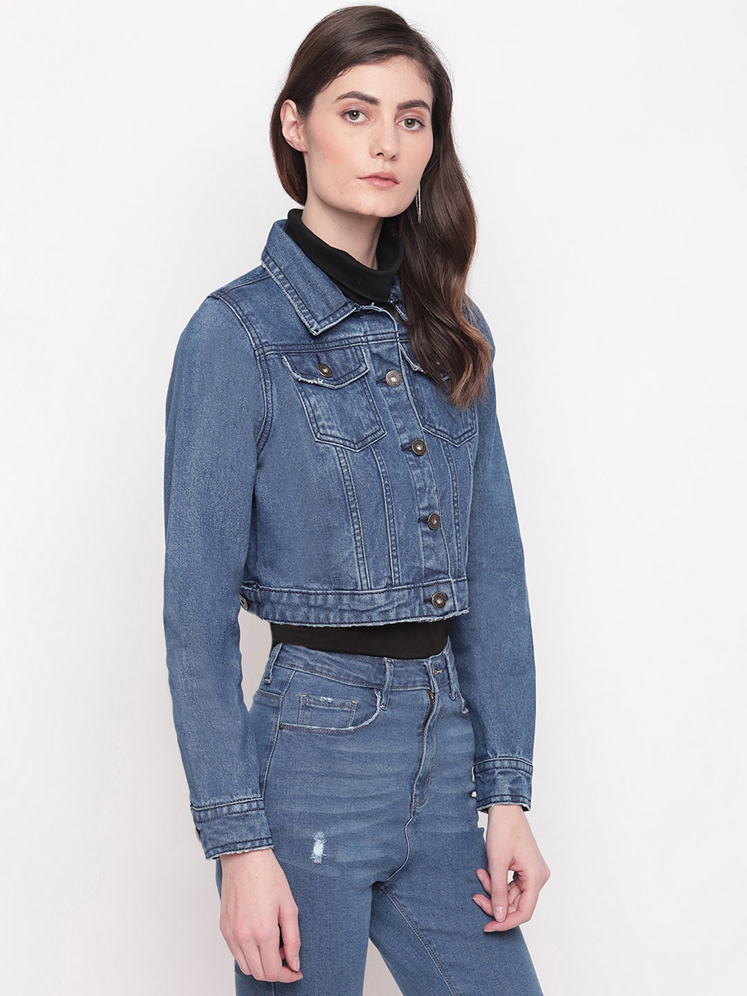Blue Cropped Denim Jacket