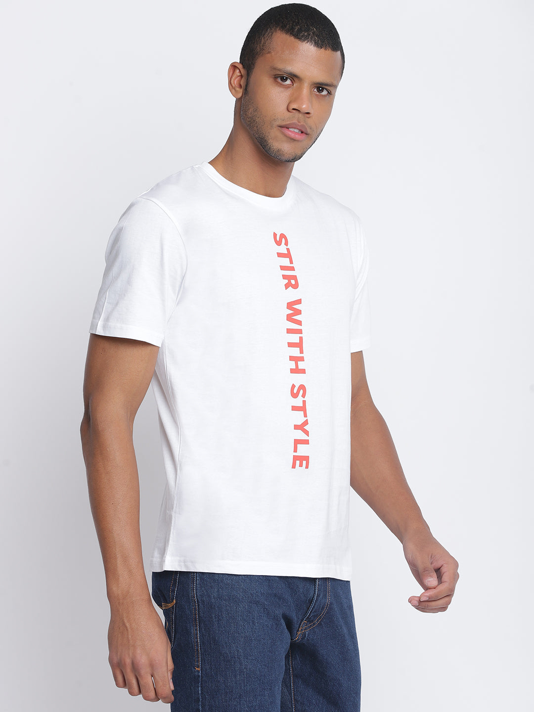 Men Typography Print White T-shirt