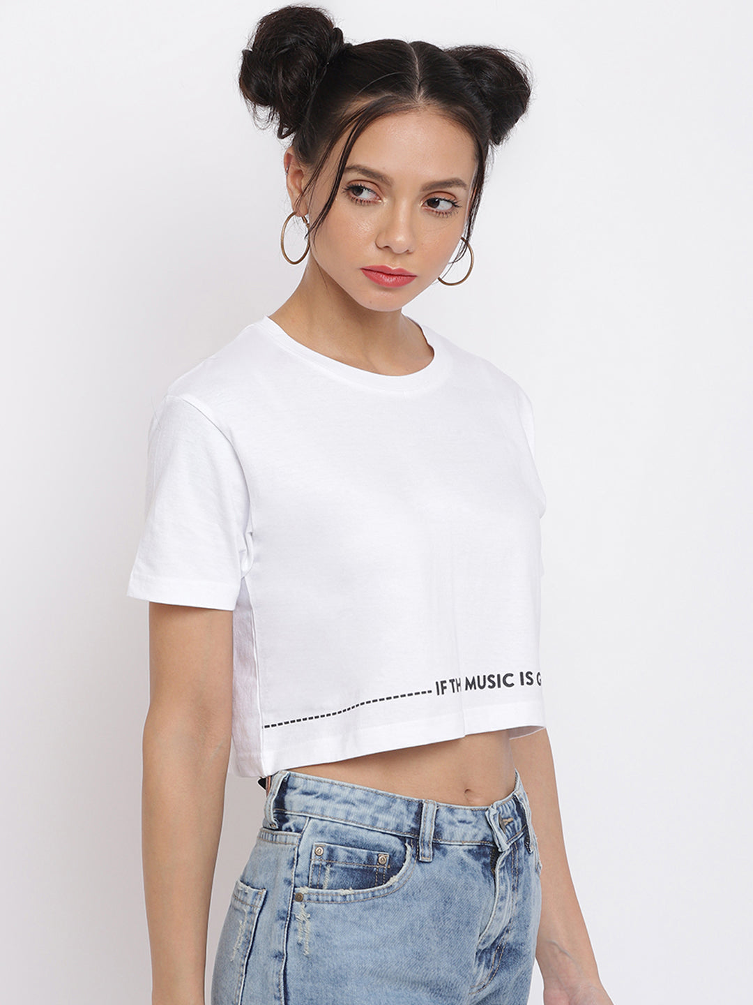 Women White Typography Printed Crop Top