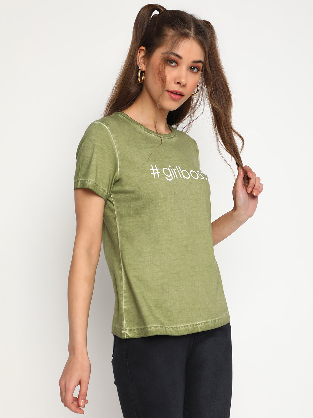 Olive Green Printed T-shirt
