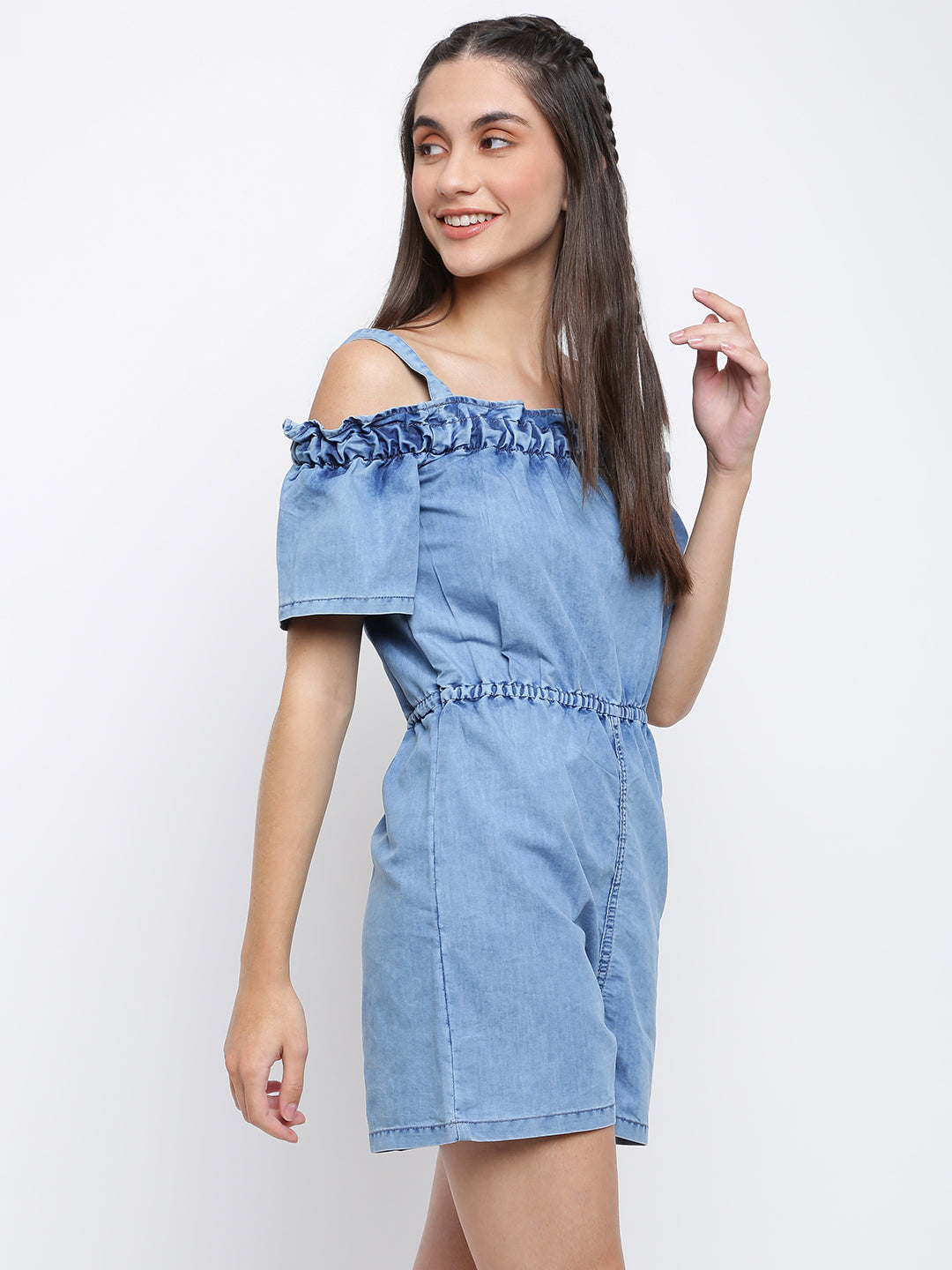 Cold Shoulder Denim Romper