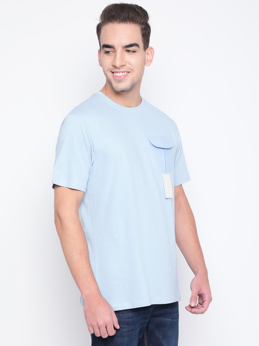 Men Blue Flap Pocket T-shirt