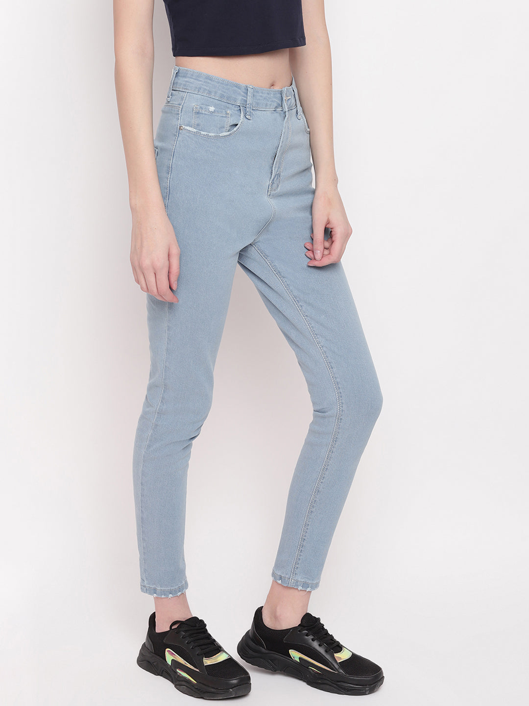 Women Light Blue High Waist Slim Fit Denim Jeans