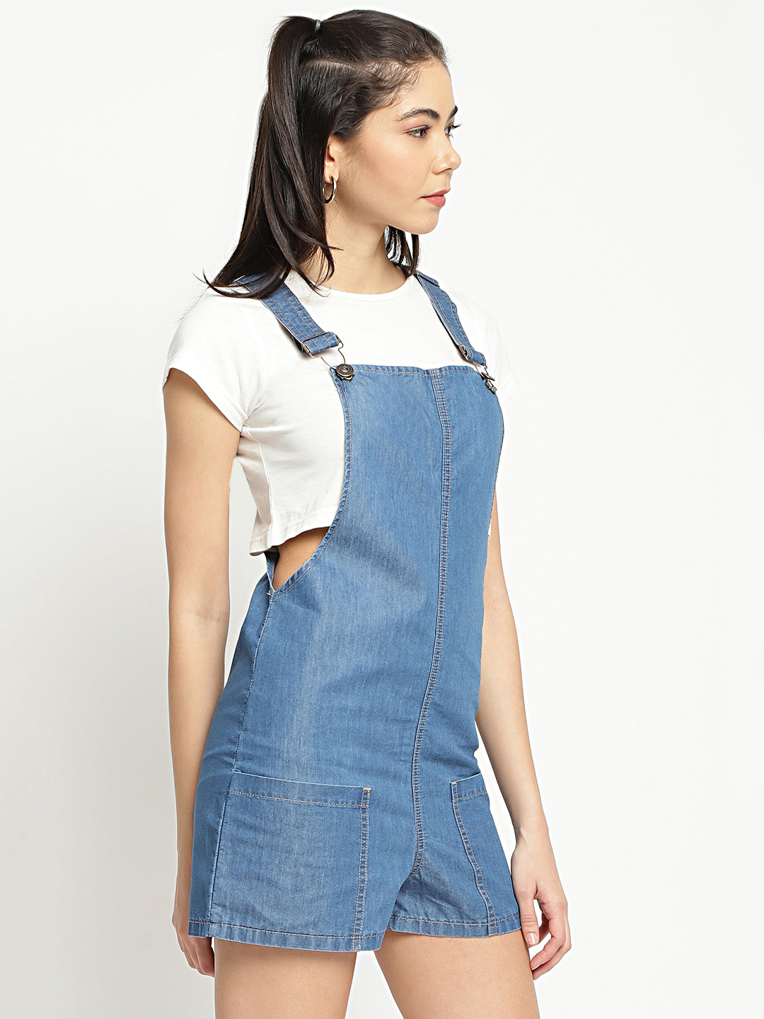 Women Dark Blue Hot Short Denim Dungaree