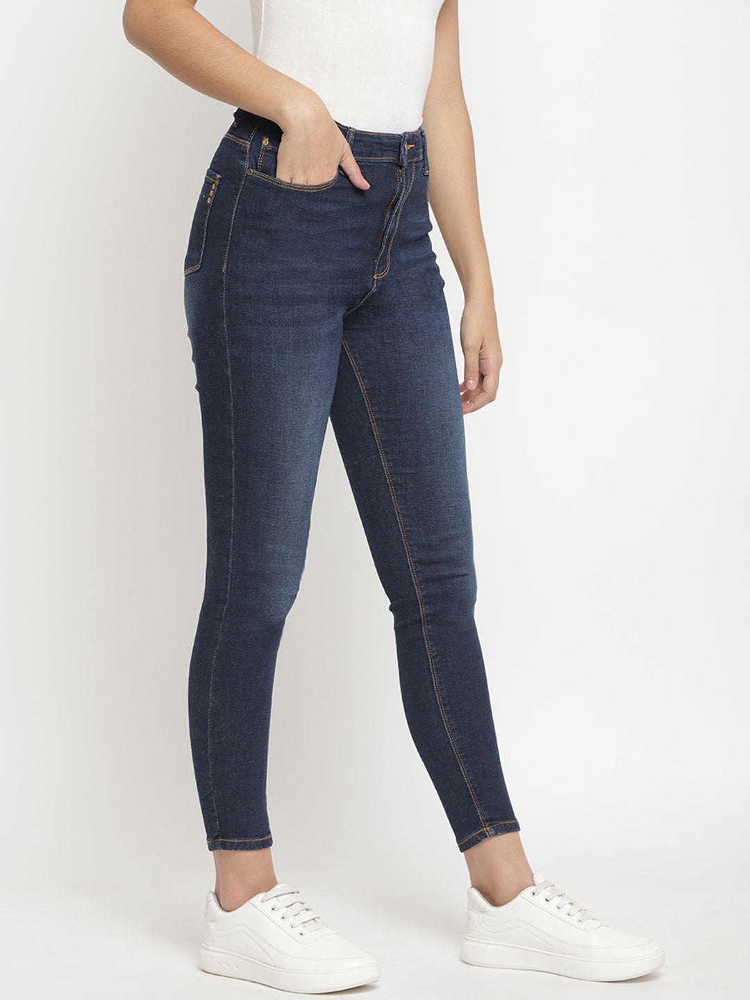 Women High Waist Dark Blue Super Skinny Denim Jeans
