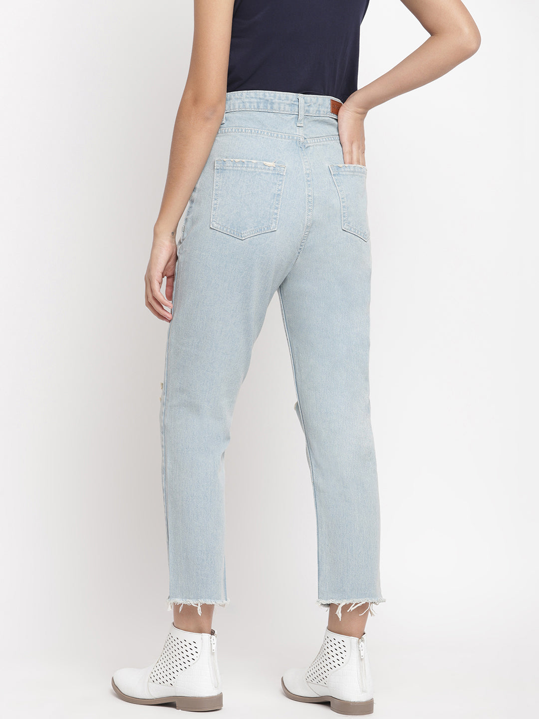 Women Light Blue Boyfriend Fit Denim Jeans