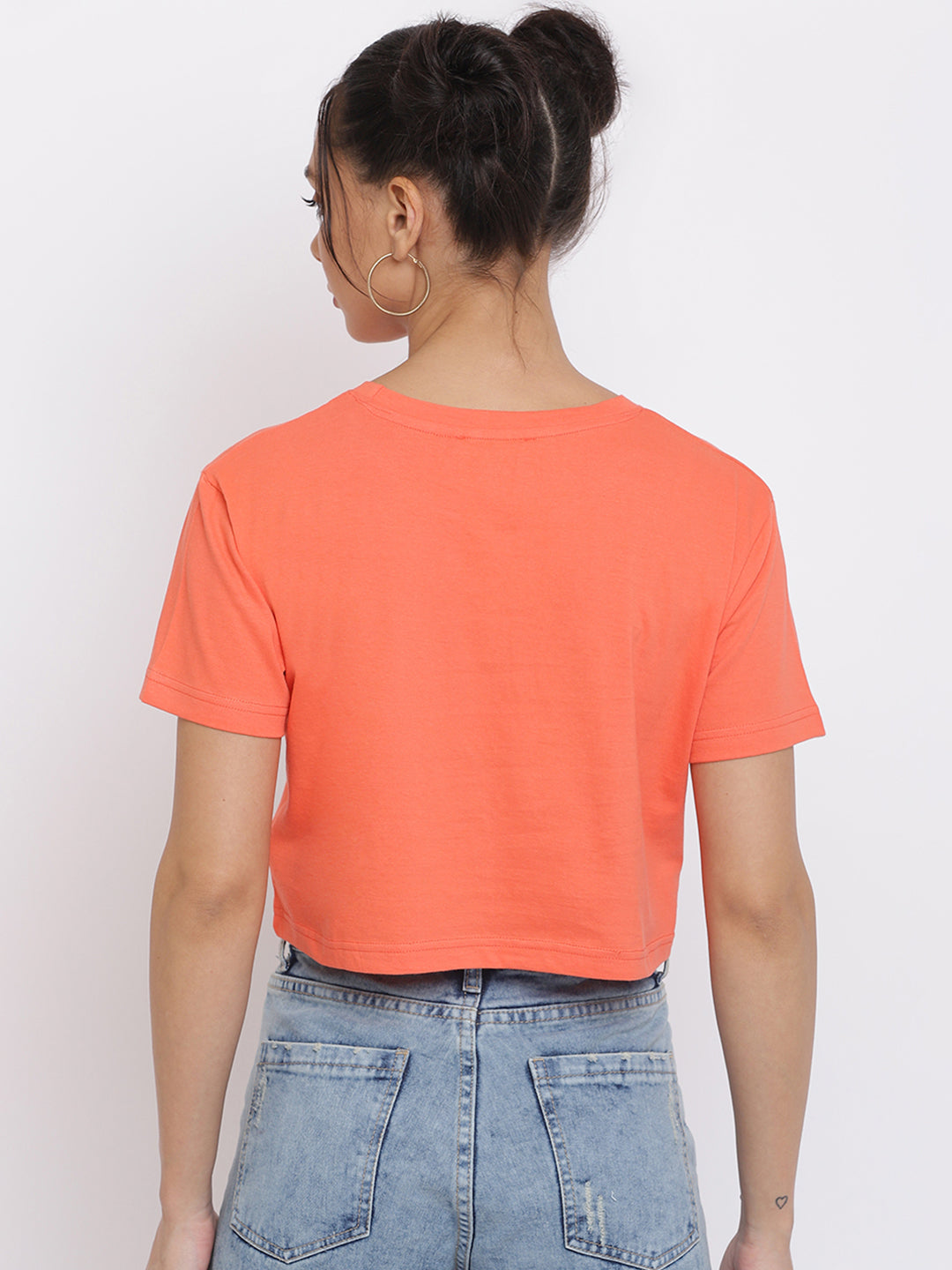 Women Orange Typography Printed Crop Top