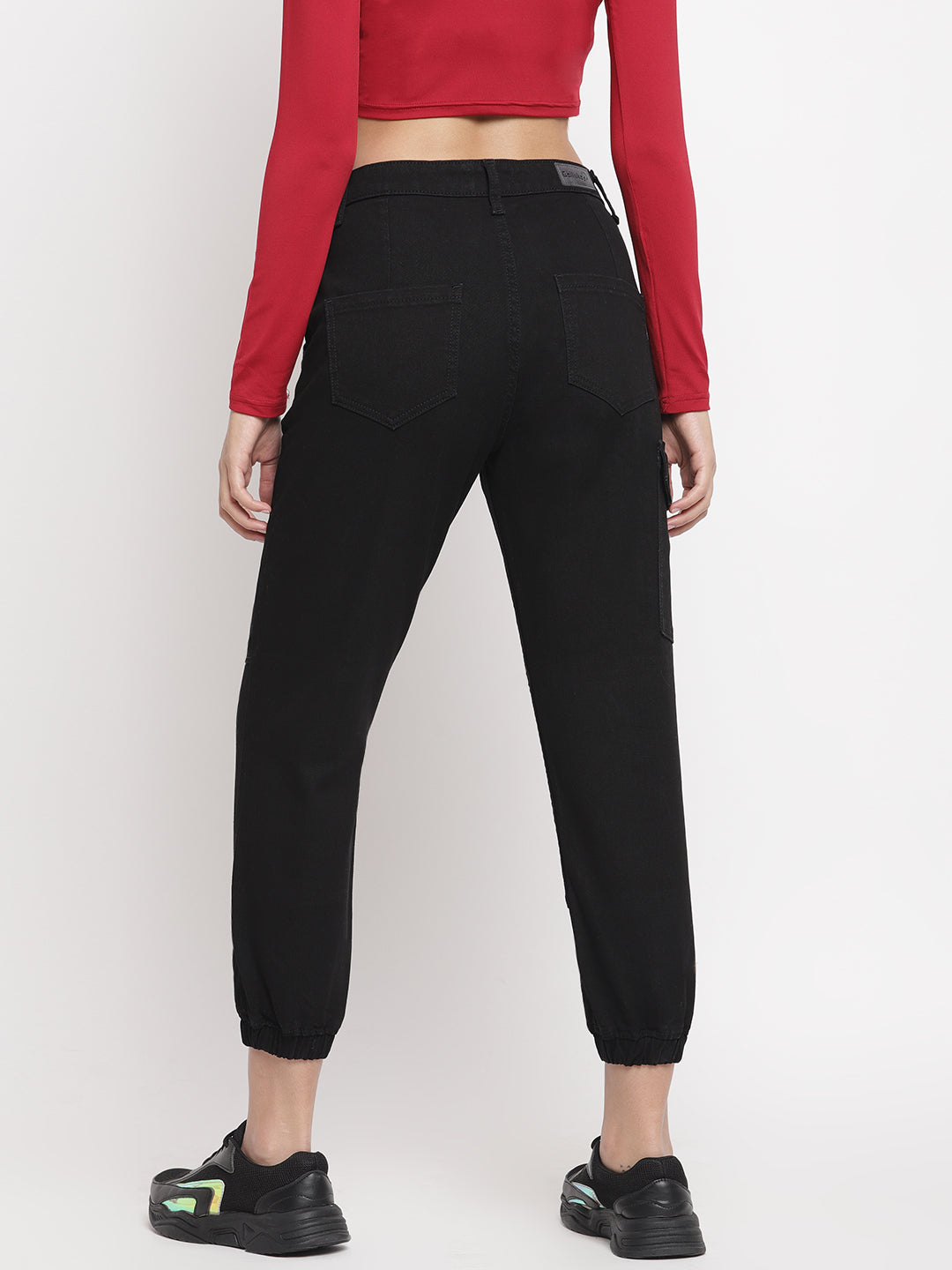 Women Distressed Denim Cargo Joggers