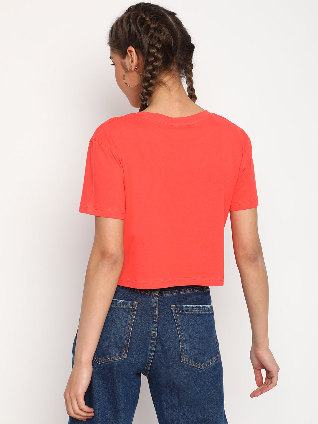 Women Peach Round Pocket Crop Top