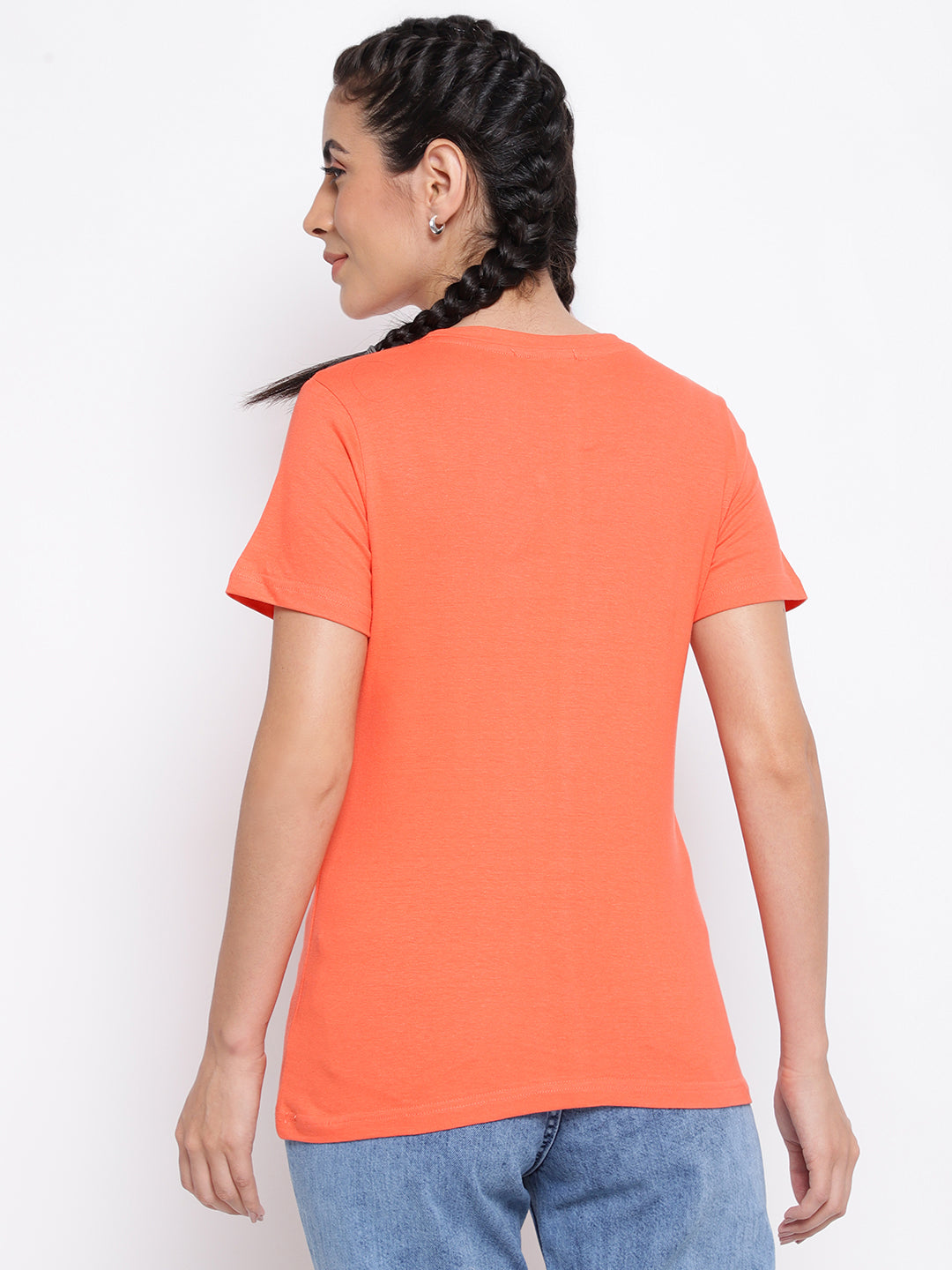 Peach Cotton Printed T-shirt
