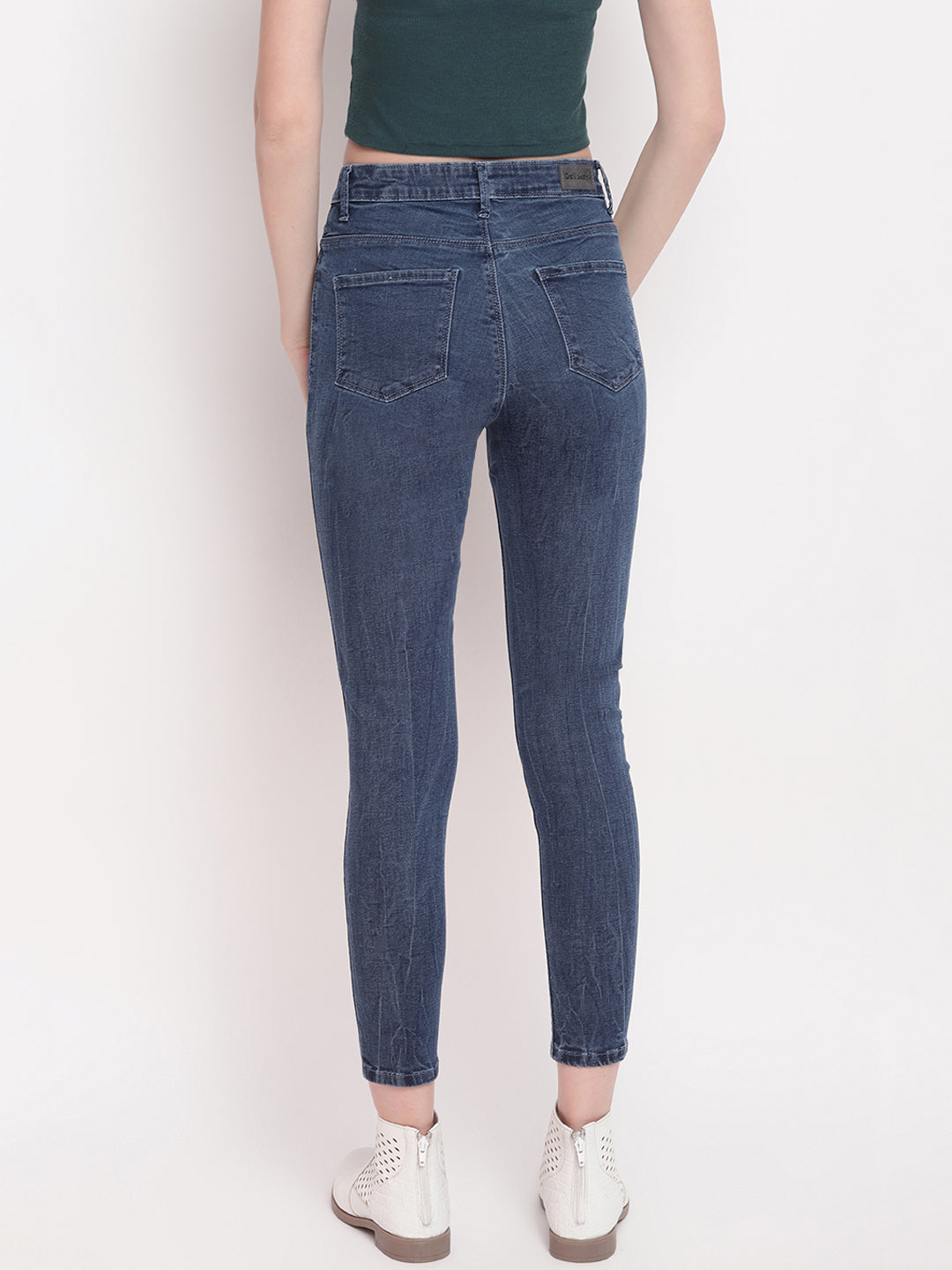 Women Mid Blue Whisker High waist Skinny Jeans