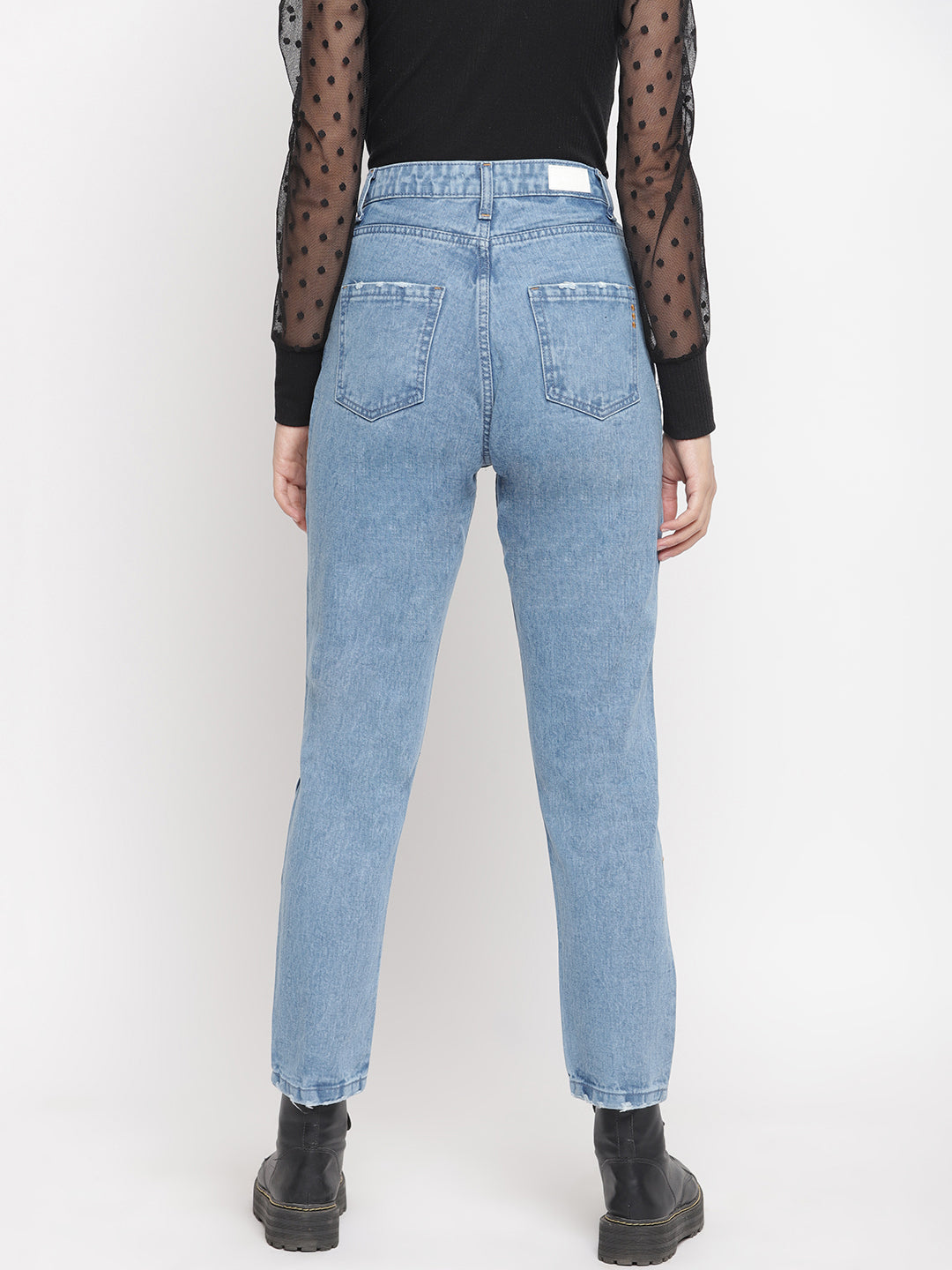 Women Mid Blue Distressed Boyfriend Fit Denim Jeans