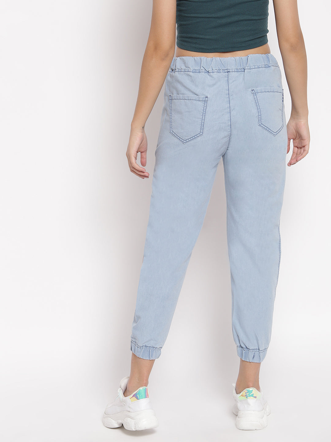 Blue Side Slit Denim Joggers
