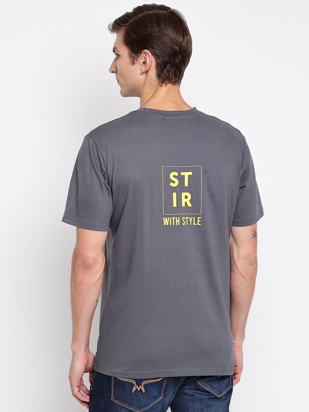 Grey Printed Cotton T-shirt