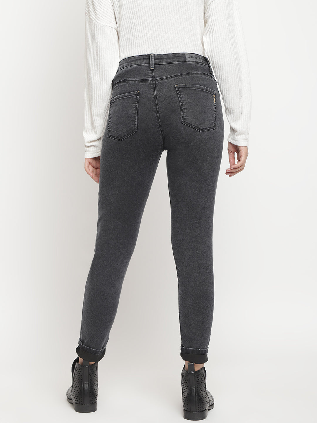 Women Mid Waist Black Slim Fit Denim Jeans