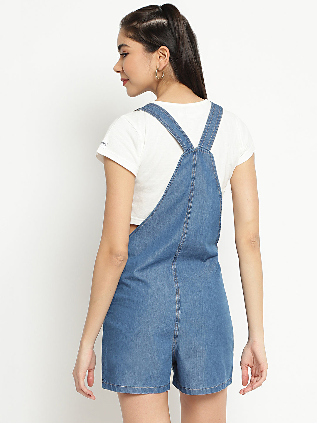 Women Dark Blue Hot Short Denim Dungaree
