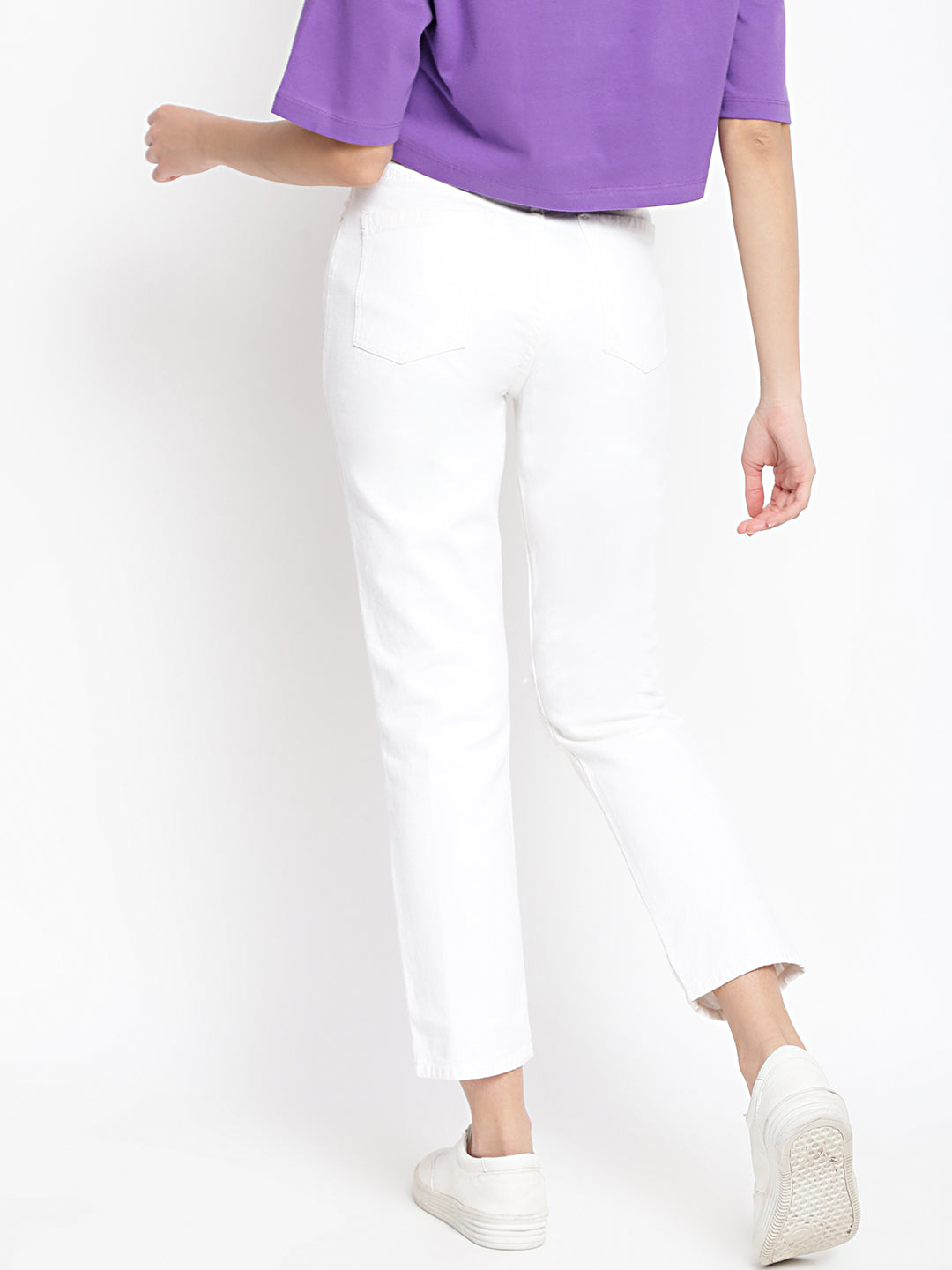 Women White Distressed Mom Fit Denim Jeans