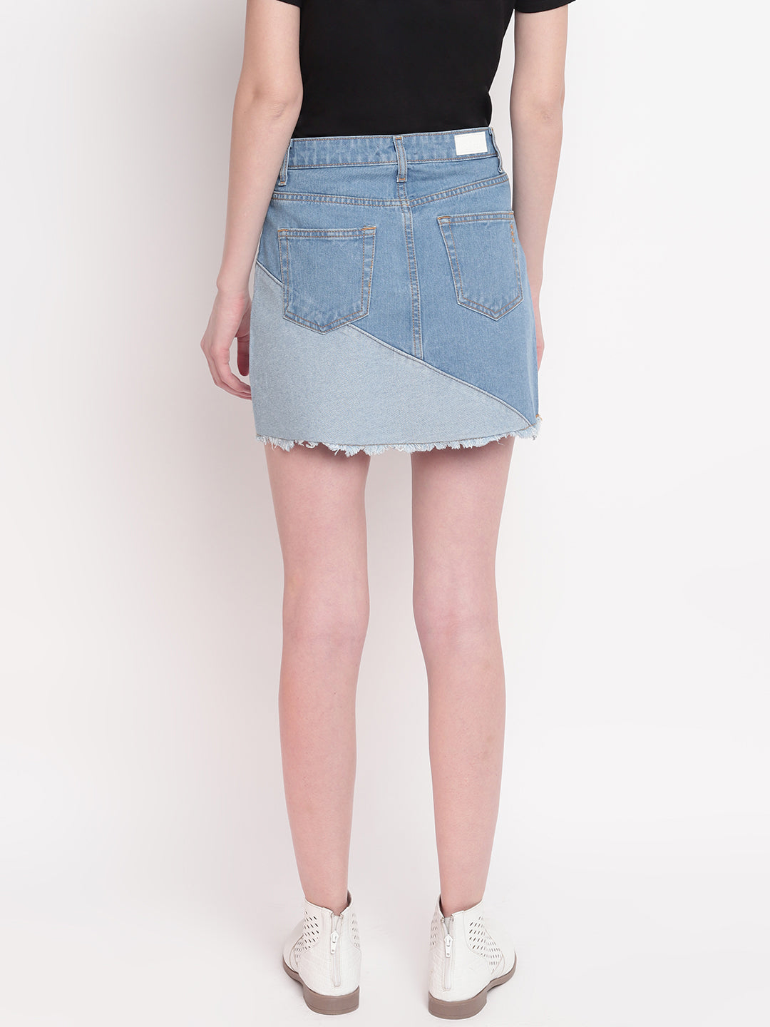 Women Mid Blue Asymmetrical Cut and Sew Skirt