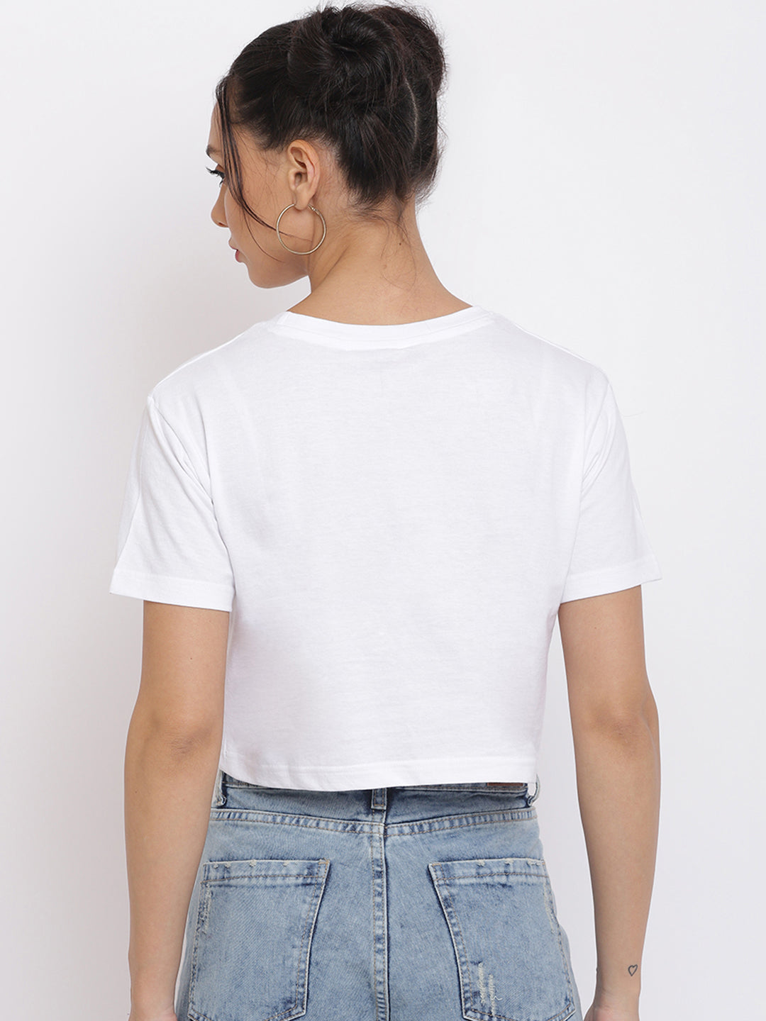 Women White Typography Printed Crop Top