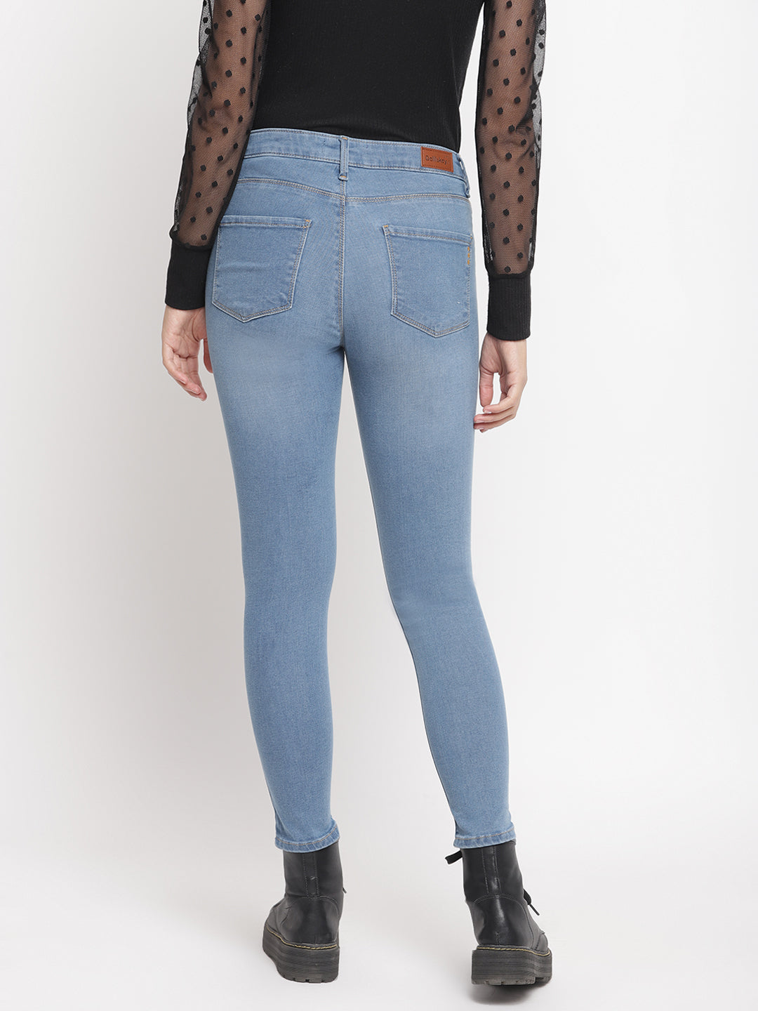 Women Mid Waist Light Blue Super Skinny Jeans