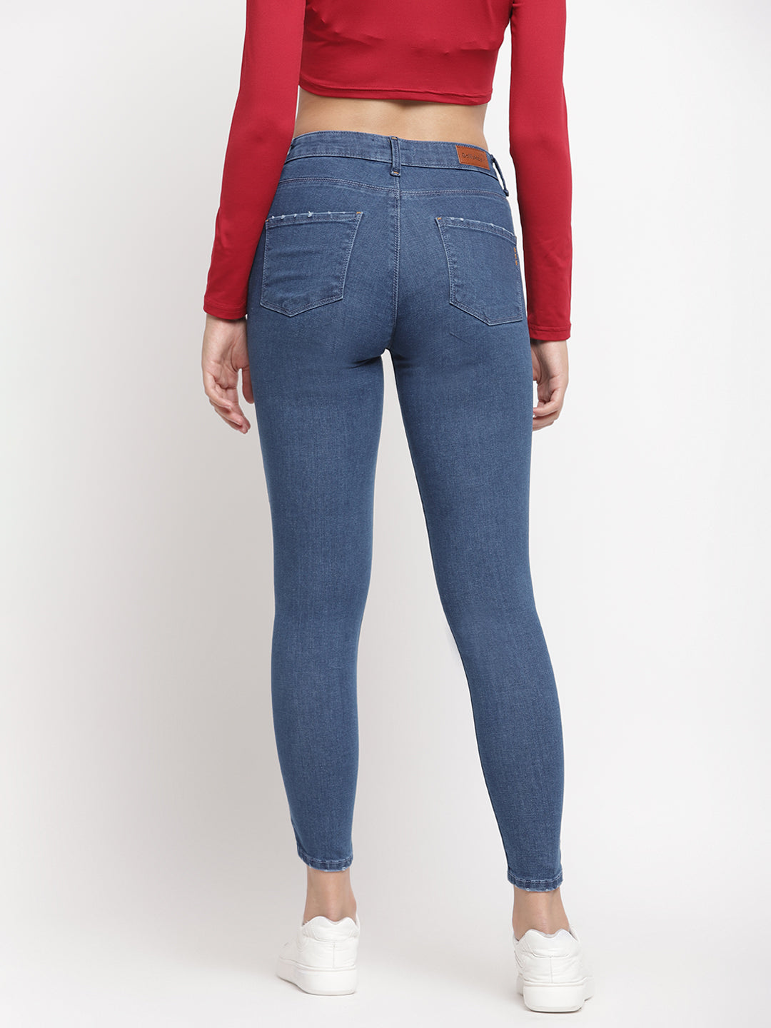 Women Mid Waist Mid Blue Super Skinny Jeans