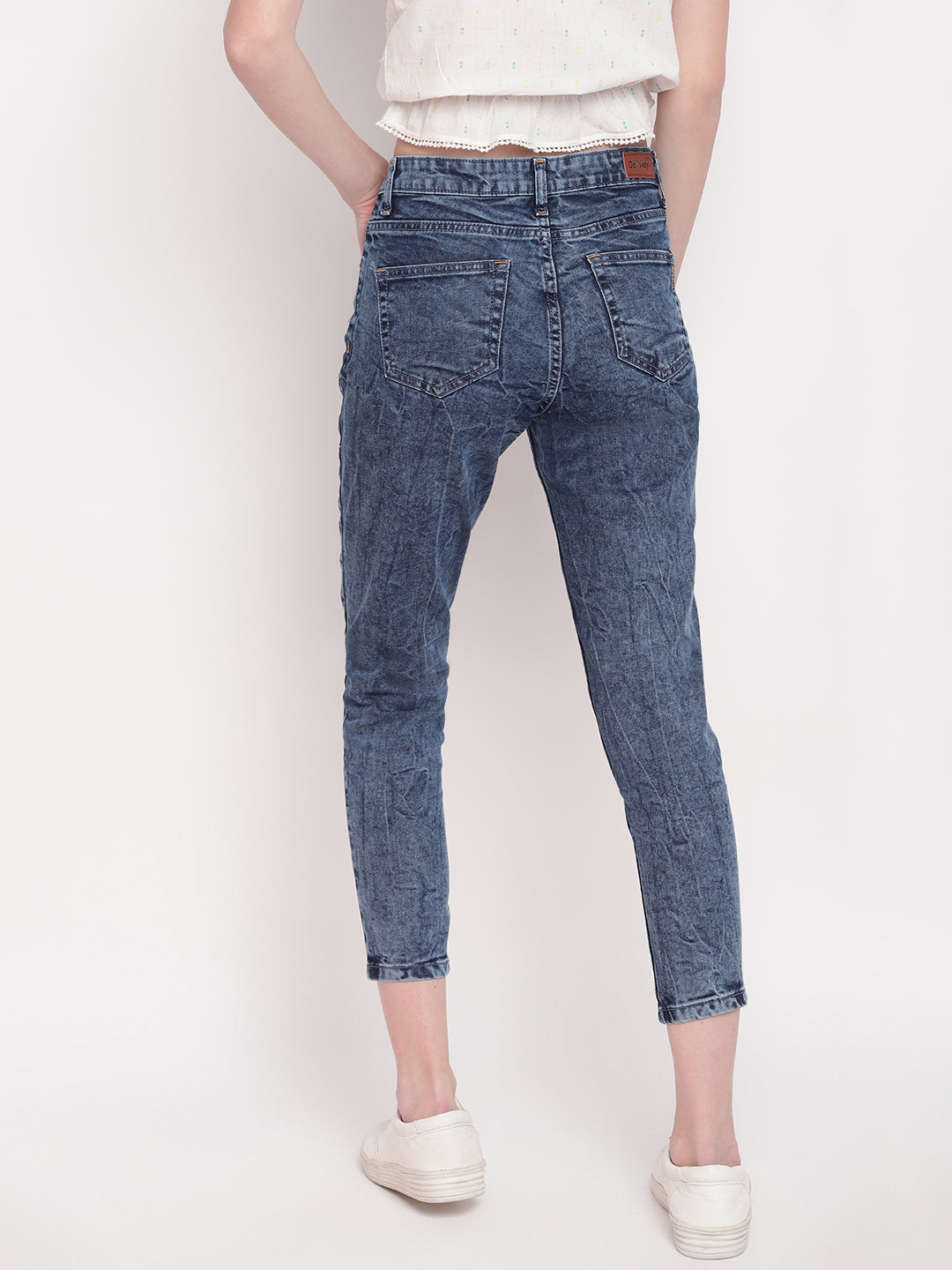 Women Asymmetrical Denim Slim Fit Side Tape Details Jeans