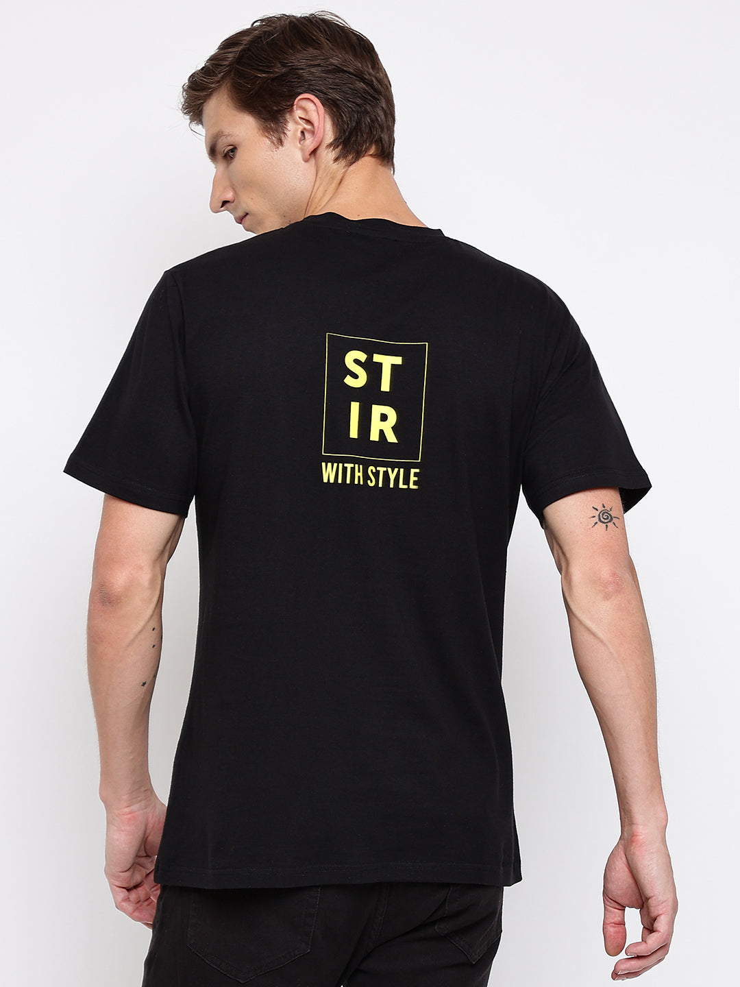 Men Black Printed Cotton T-shirt
