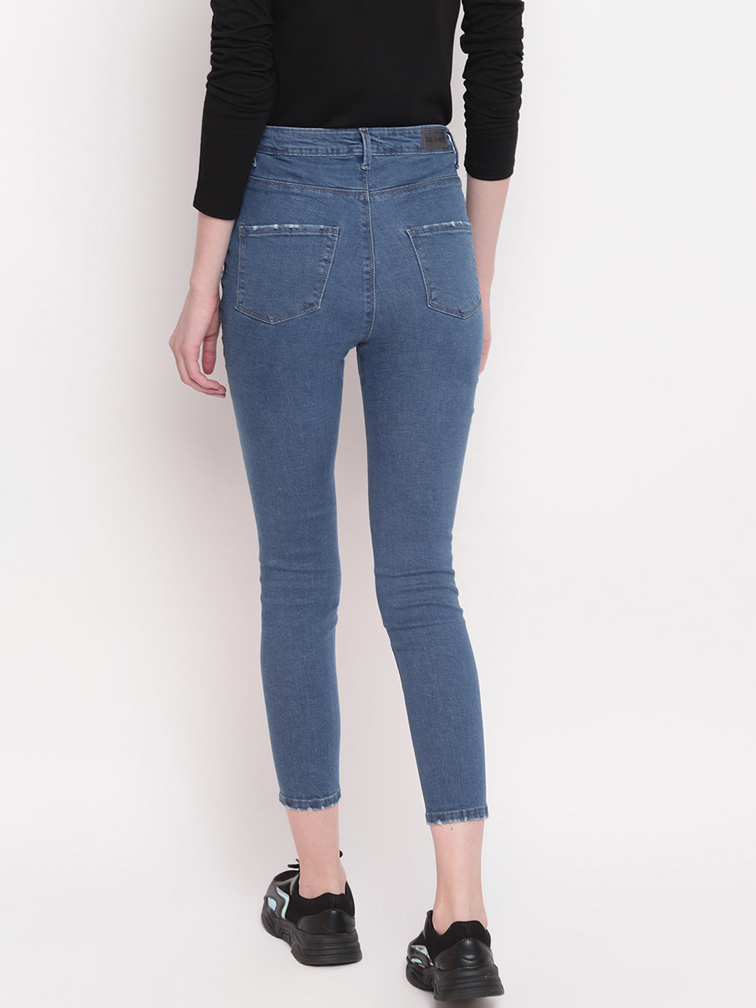 Women Mid Blue Distressed Super High Waist Skinny Denim Jeans