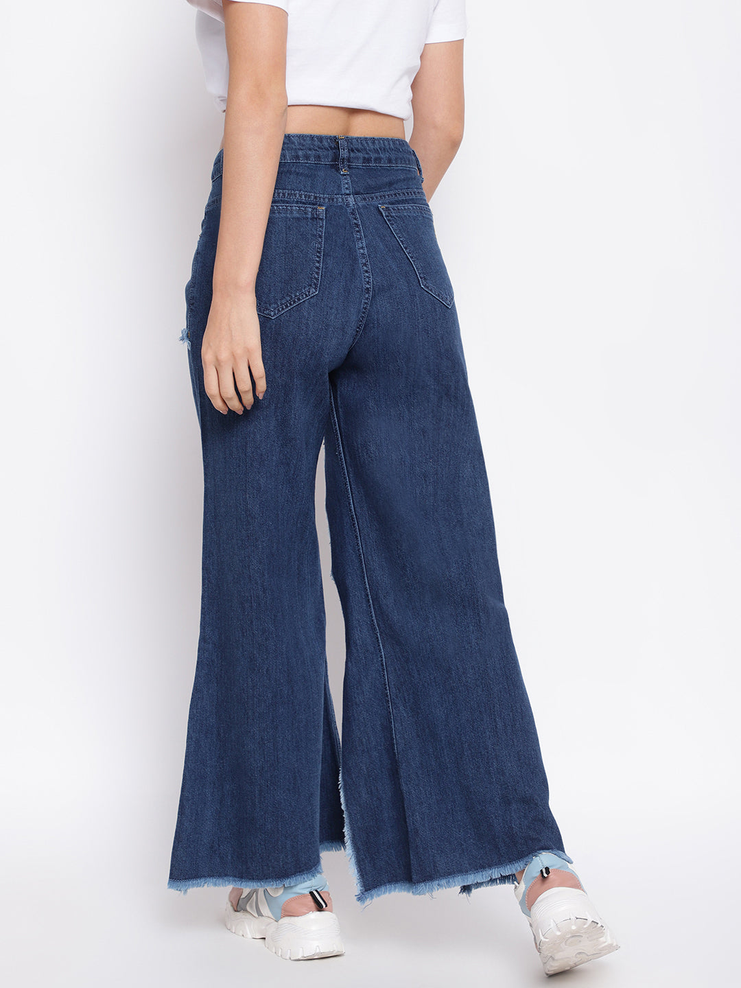 Asymmetric Front Slit Flared Jeans