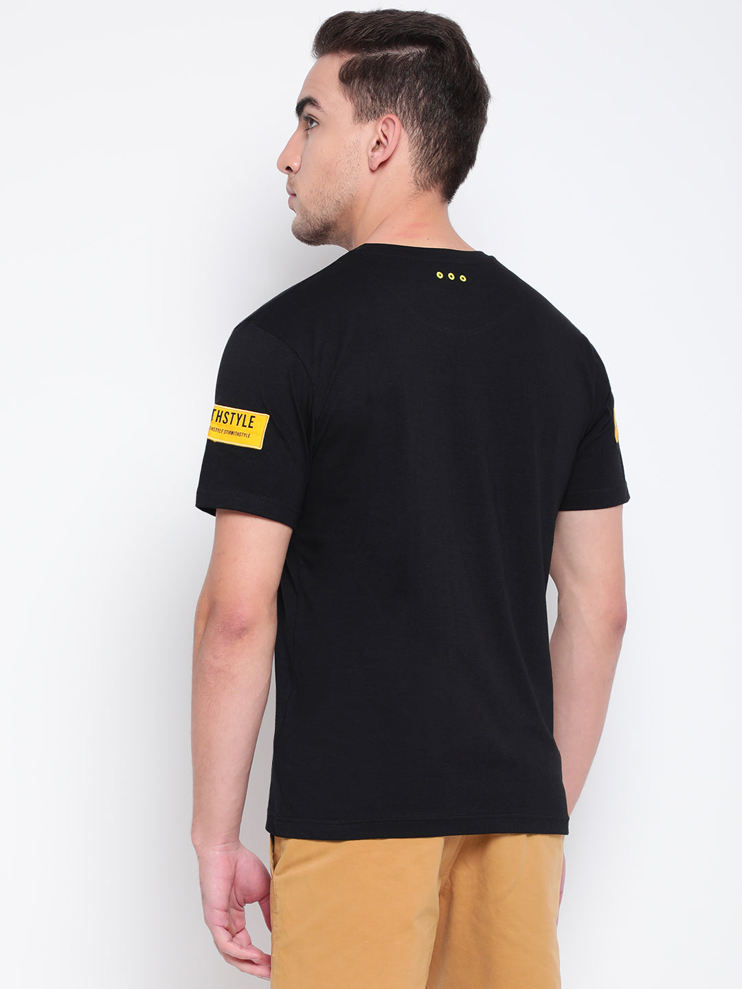 Men Black Tape Detail T-shirt