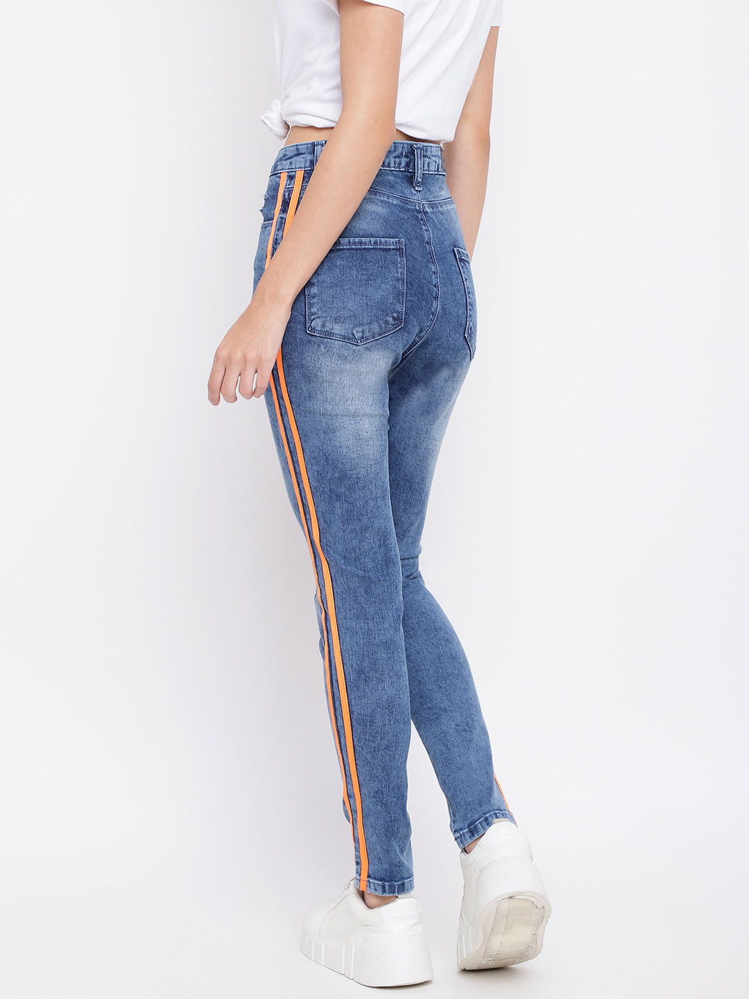 Distressed Side Tape Skinny Jeans