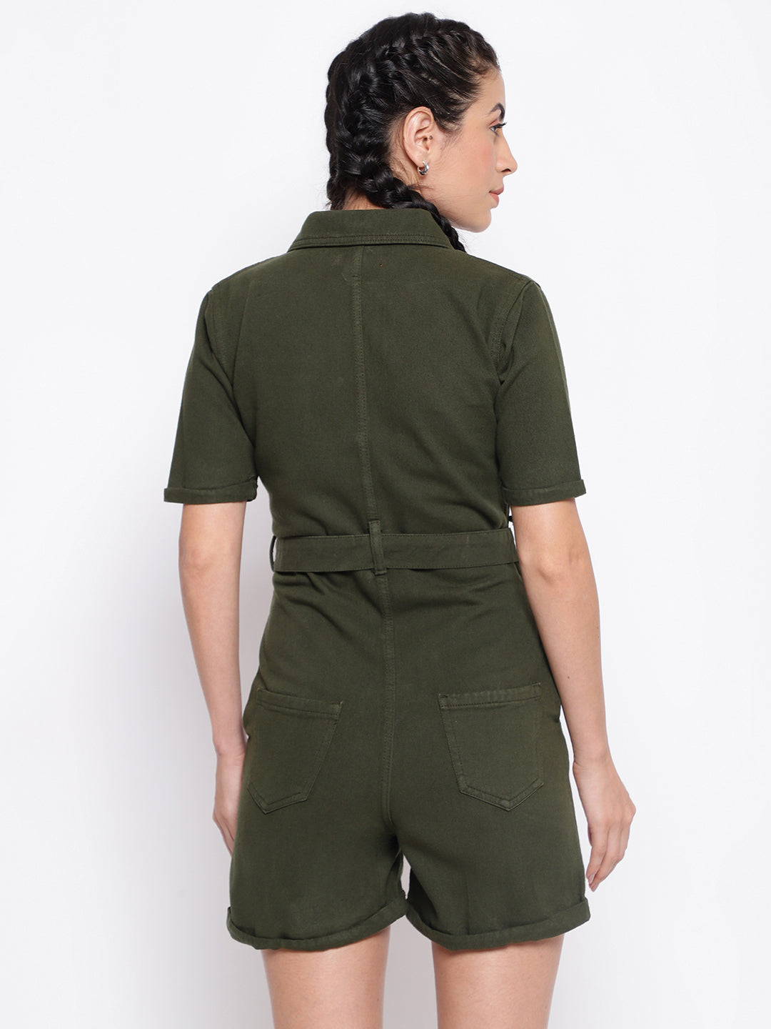 Olive Solid Denim Dungaree