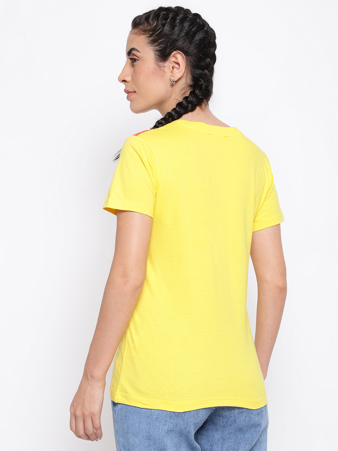 Yellow  Cotton Printed T-shirt