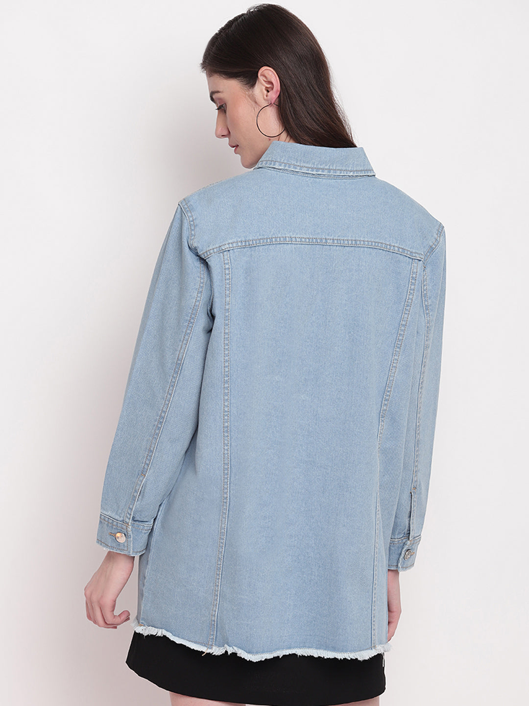Women Light Blue Long Denim Jacket