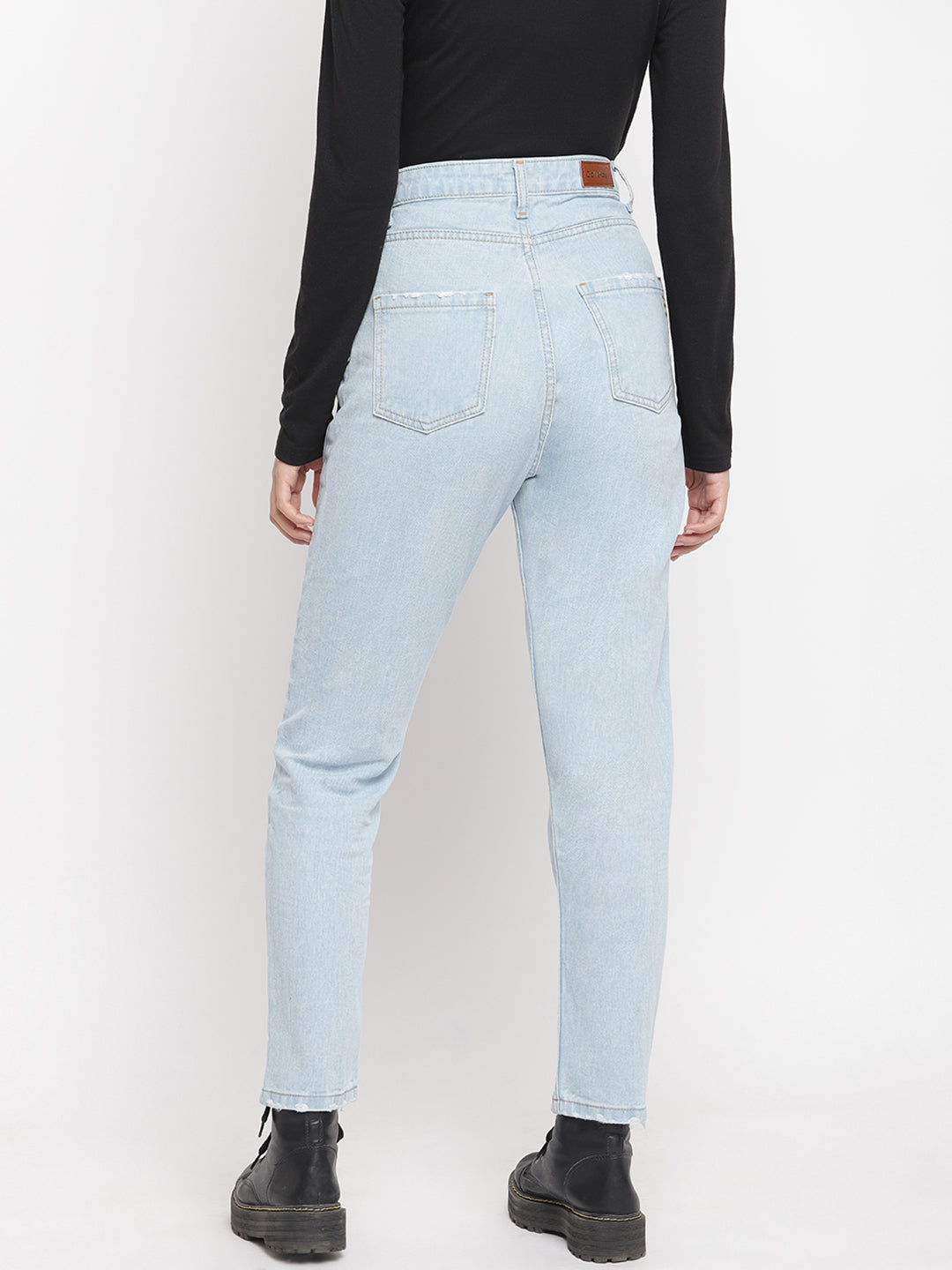 Women Light Blue Boyfriend Fit Denim Jeans