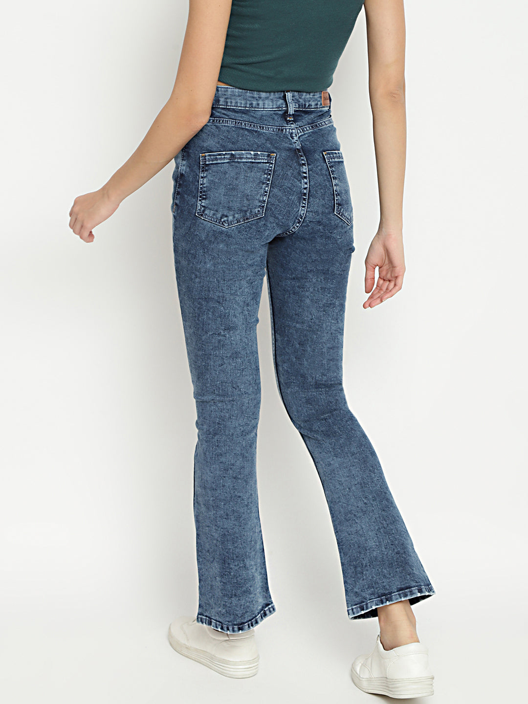 Women High Waist Mid Blue Boot-Cut Fit Denim Jeans