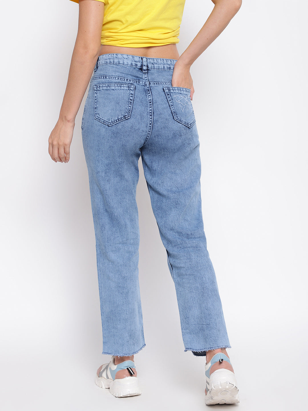 Blue Distressed Straight Jeans