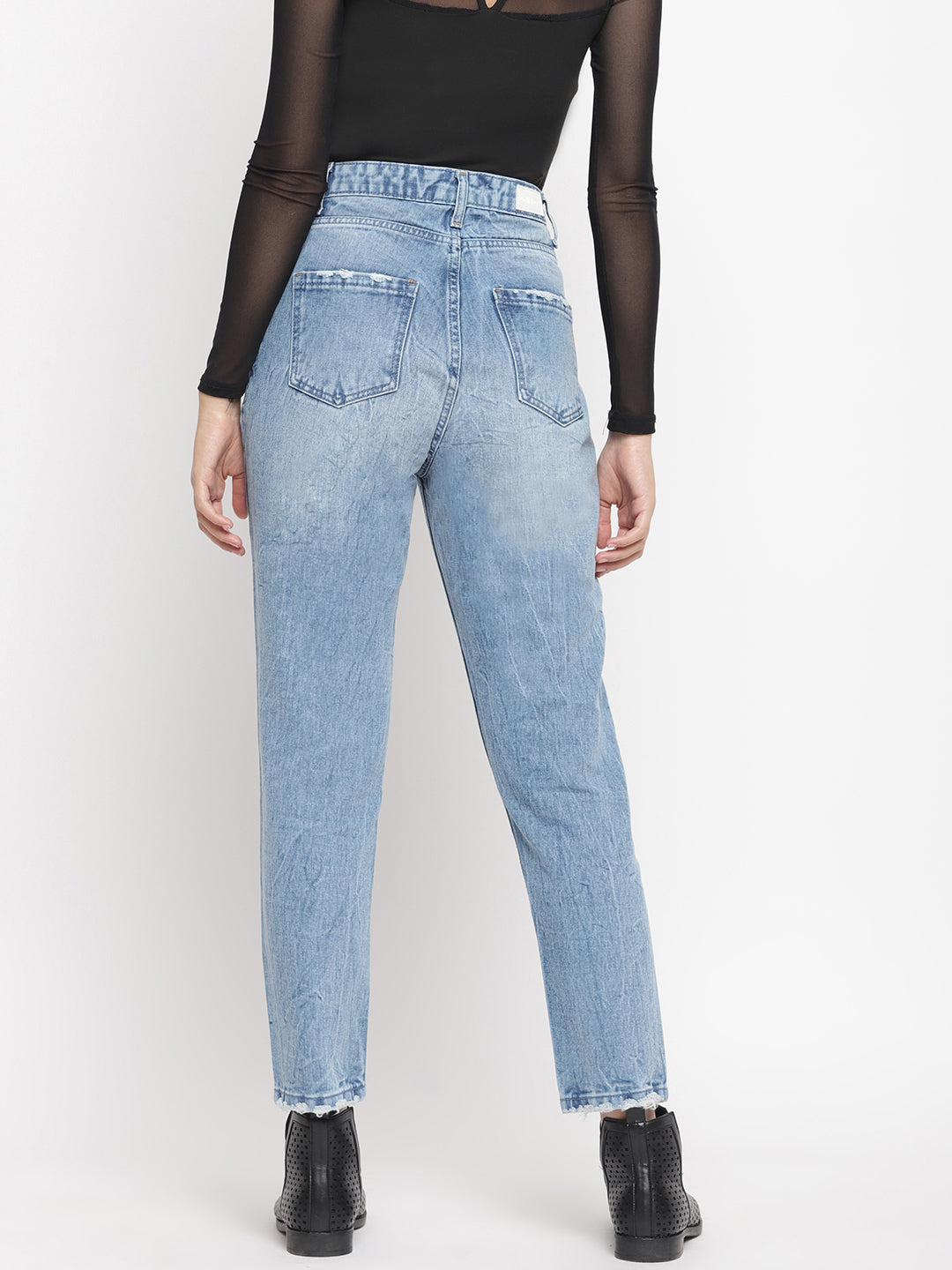 Women Mid Blue Boyfriend Fit Denim Jeans