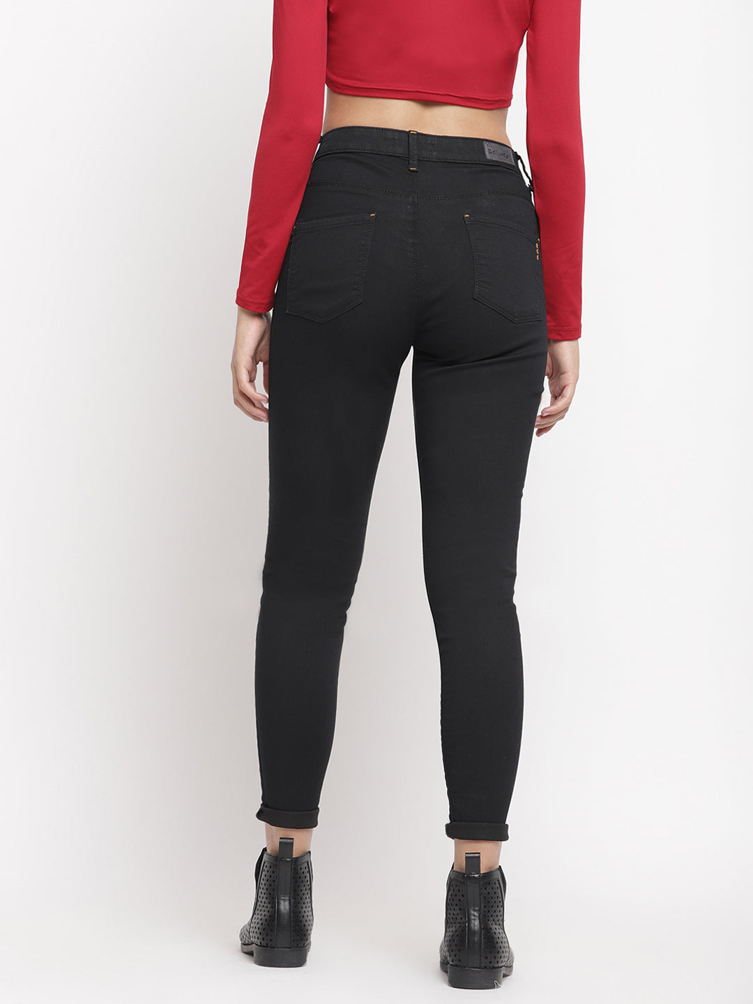 Women Mid Waist Black Super Skinny Jeans