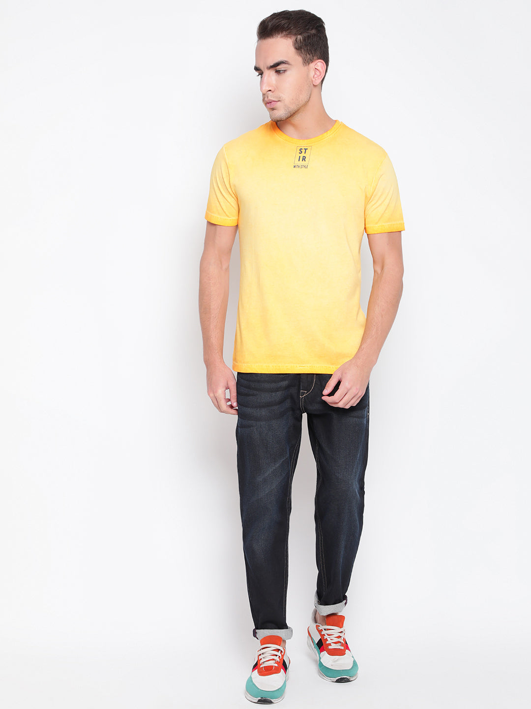 Men Yellow Typography Print T-shirt