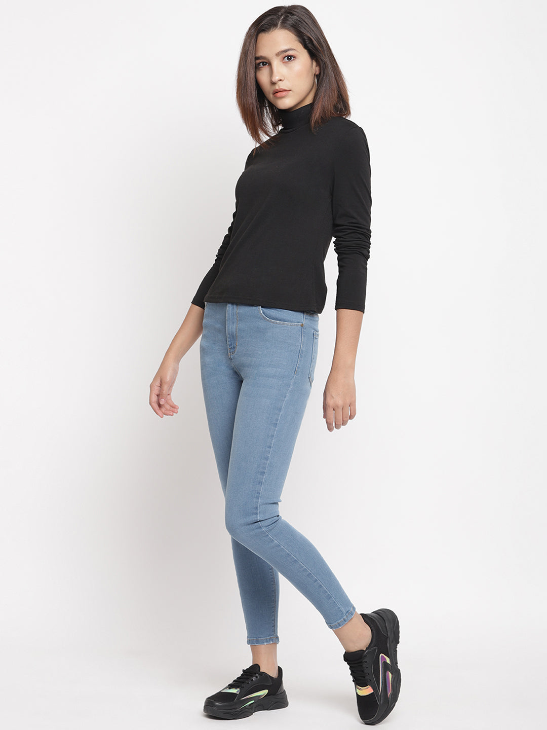 Women High Waist Light Blue Super Skinny Denim Jeans