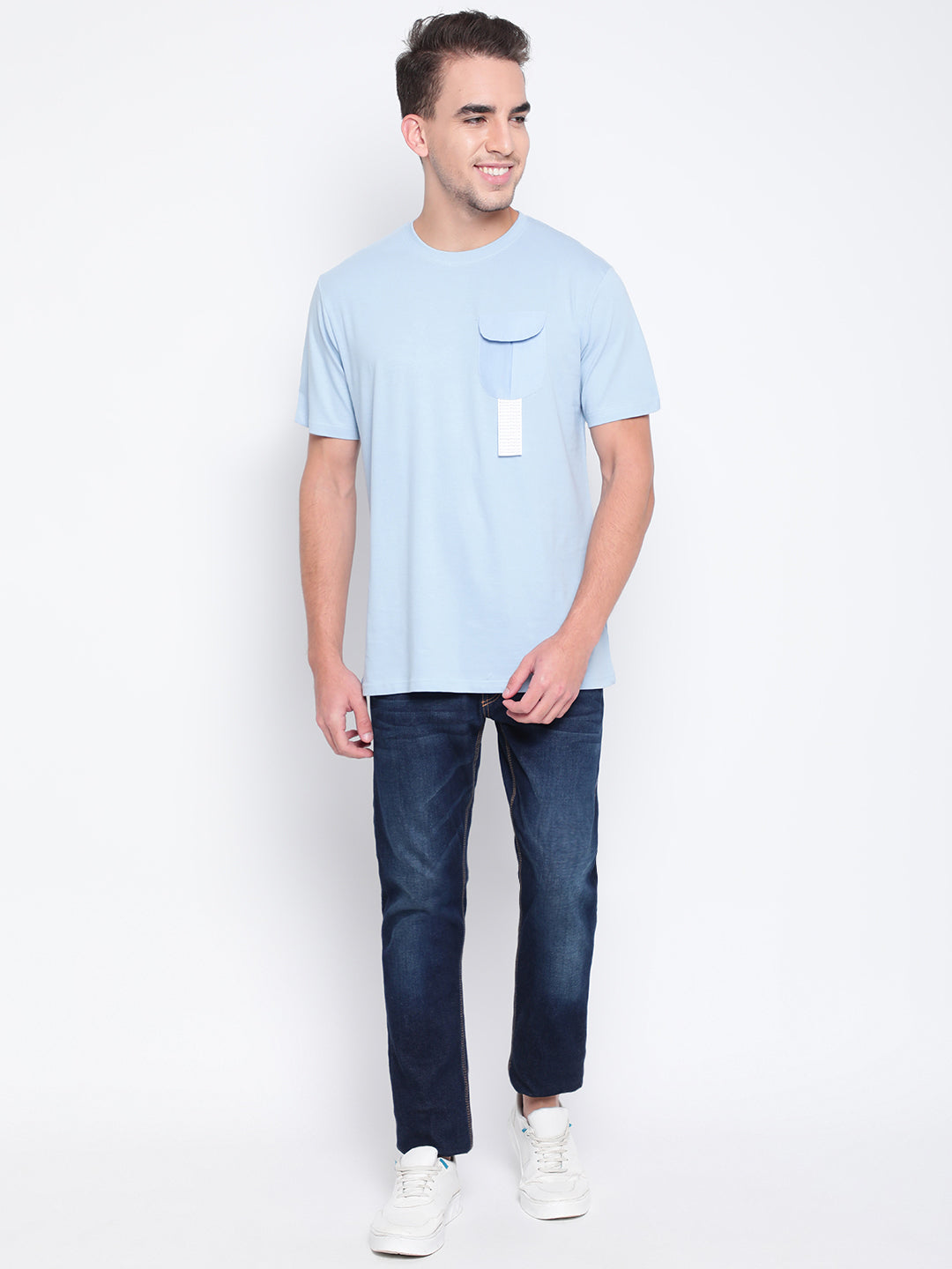 Men Blue Flap Pocket T-shirt