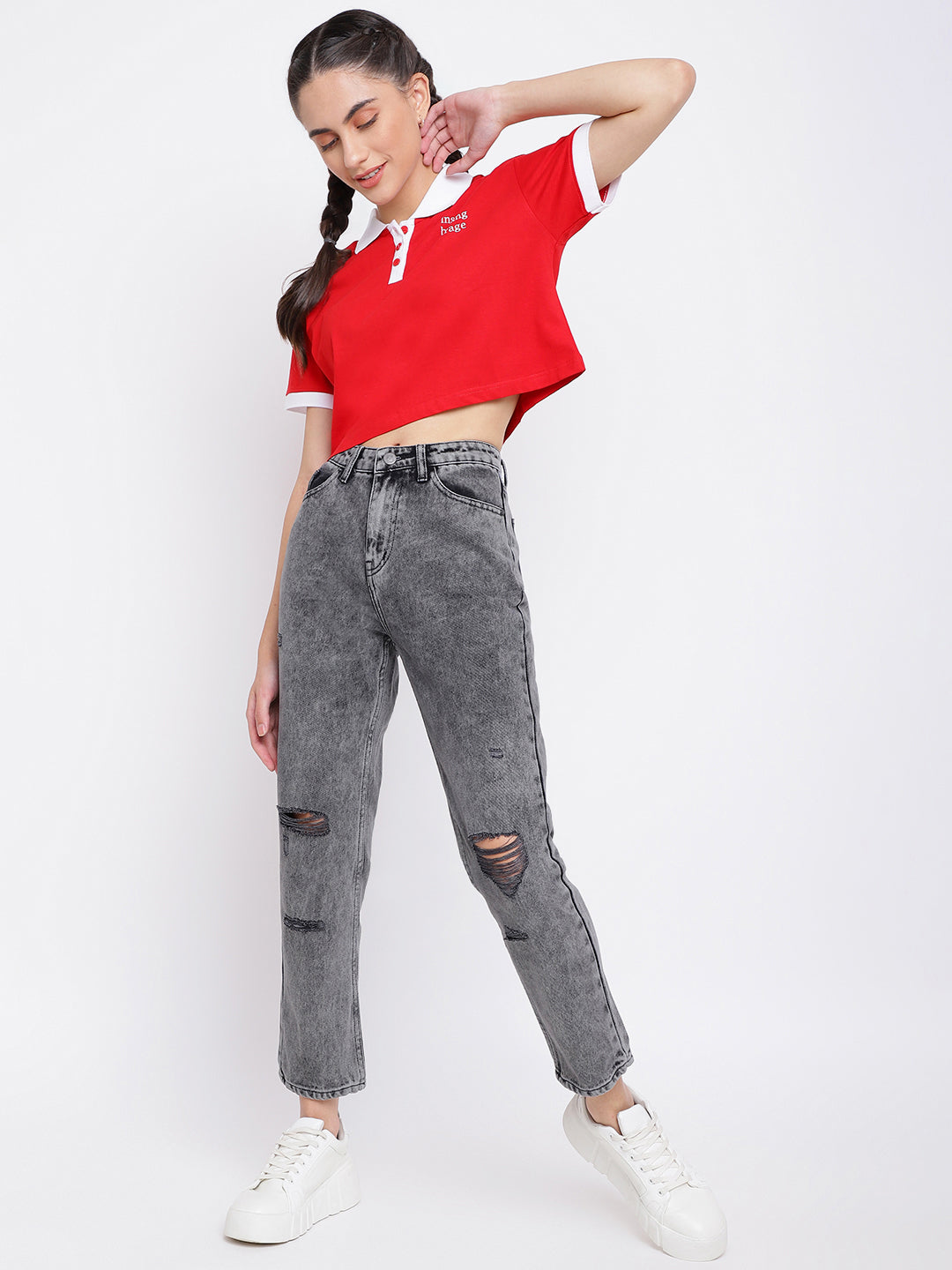 Grey Denim Boyfriend Fit Jeans